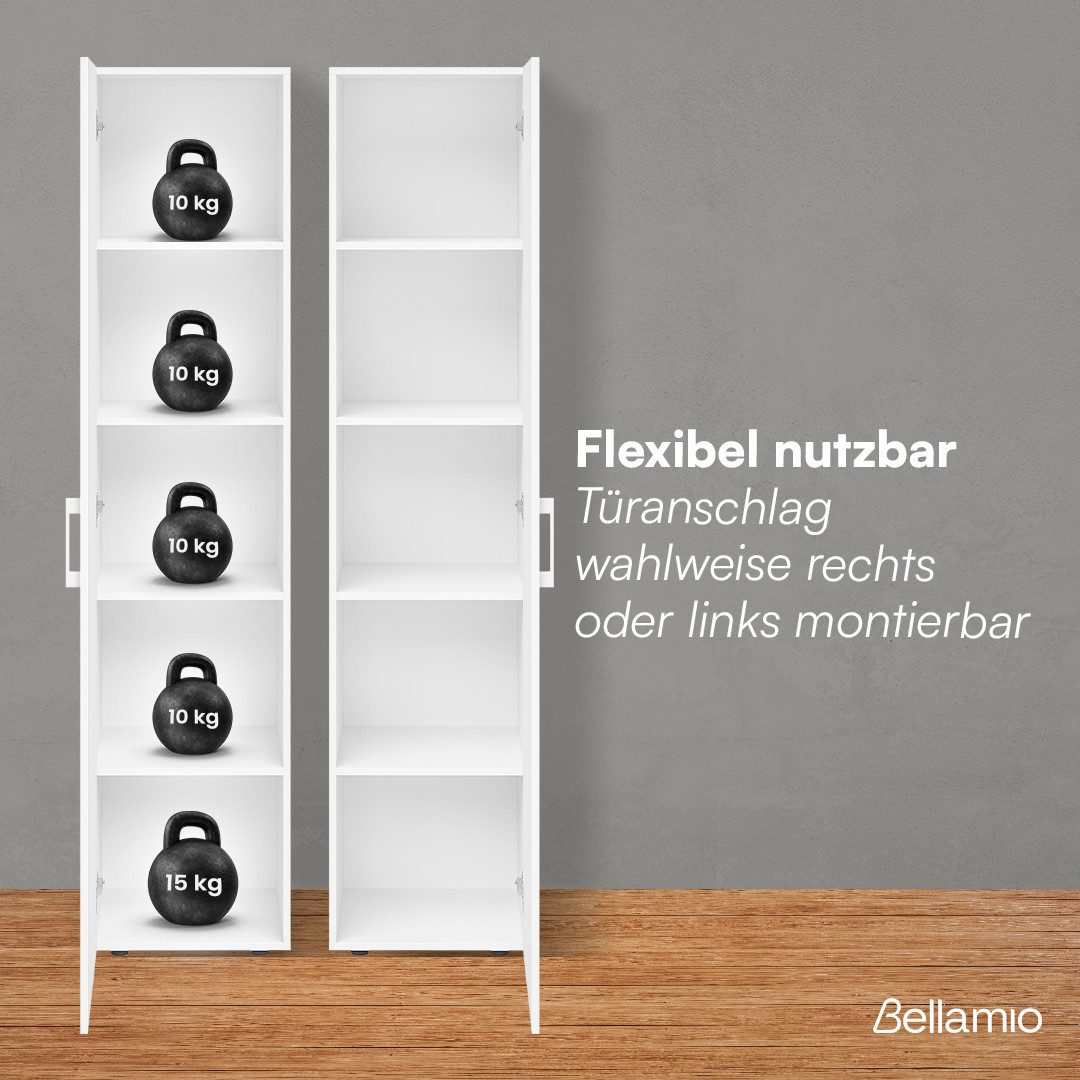 Bellamio Mehrzweckschrank Apol (Weiß) schmaler Aktenschrank mit 2 Türen & 5 Fächern, robust & kratzfest
