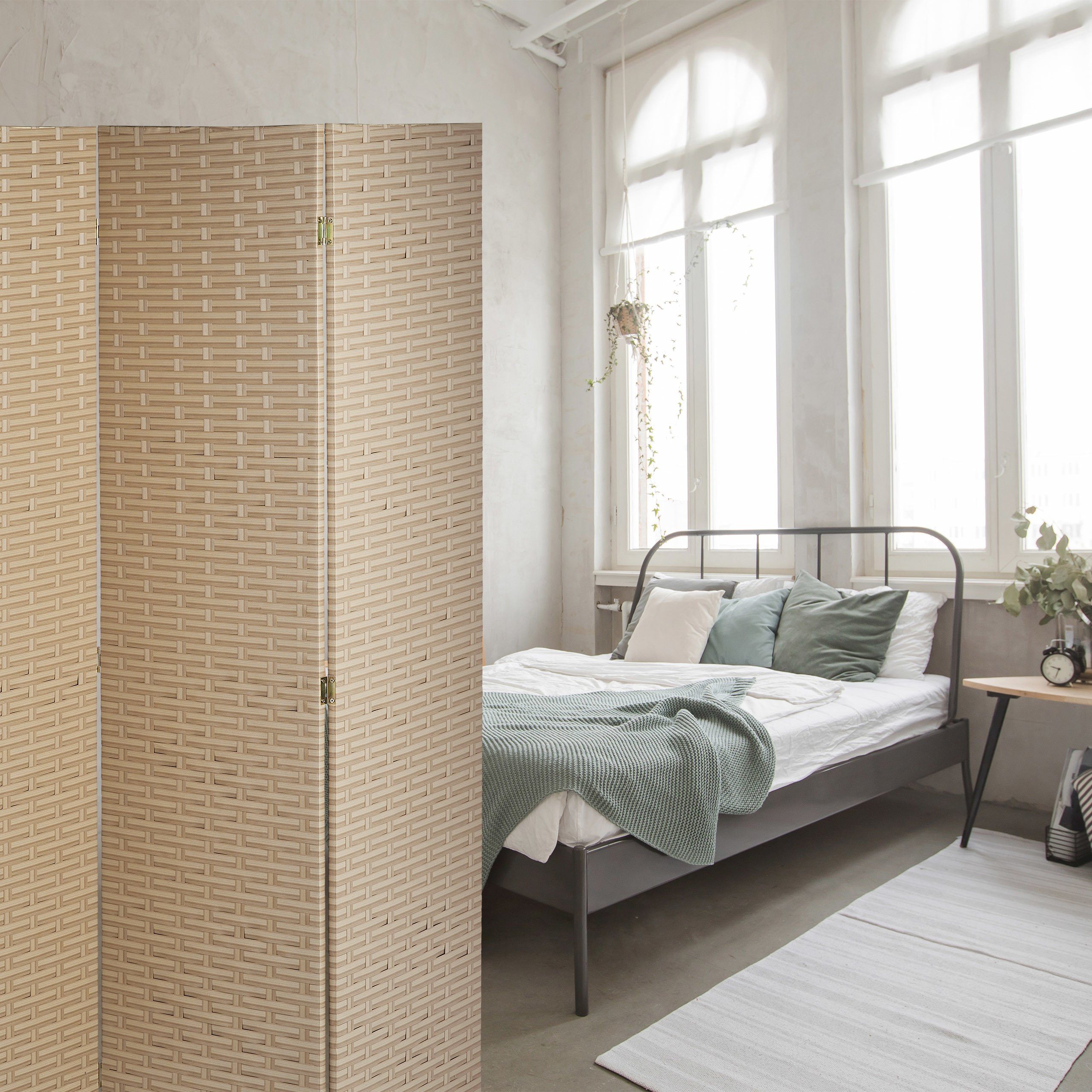 relaxdays Paravent Raumteiler 4-teilig (4 St), Weiss-grau – Bild 5 von 5
