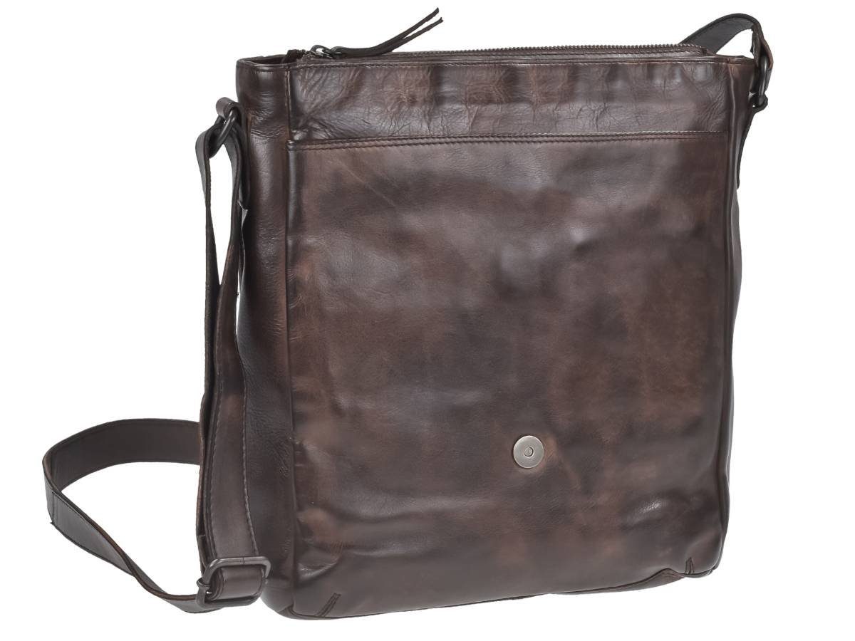 Bear Design Umhängetasche Dustin, Messenger brown Bag, Leder knautschiges 32x34cm, Schultertasche weiches