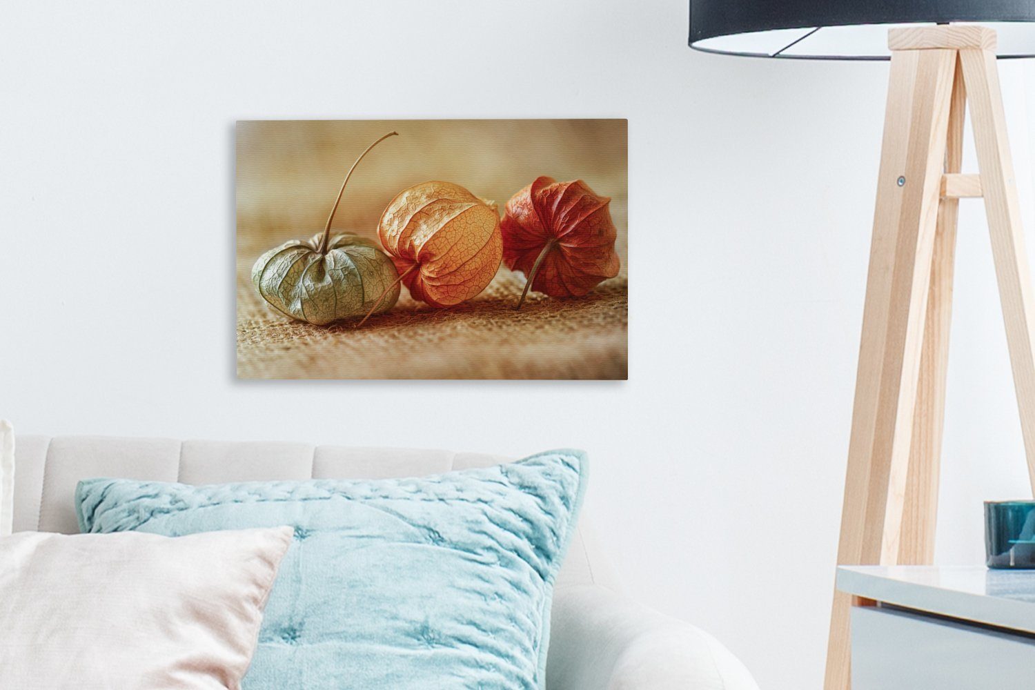 OneMillionCanvasses® Leinwandbild Chinesische 30x20 Lampionpflanzen cm Wanddeko, Aufhängefertig, (1 mit Leinwandbilder, Wandbild Herbstfärbung, St)