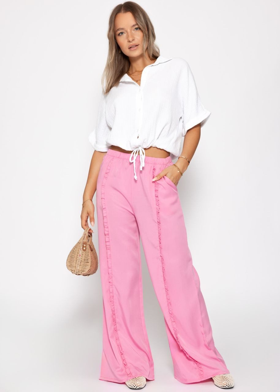 SASSYCLASSY Langarmbluse Musselin Bluse mit Zugband für Damen Cropped Baumwollbluse mit individueller Passform Flieder Gelb Weiß – Bild 3 von 5