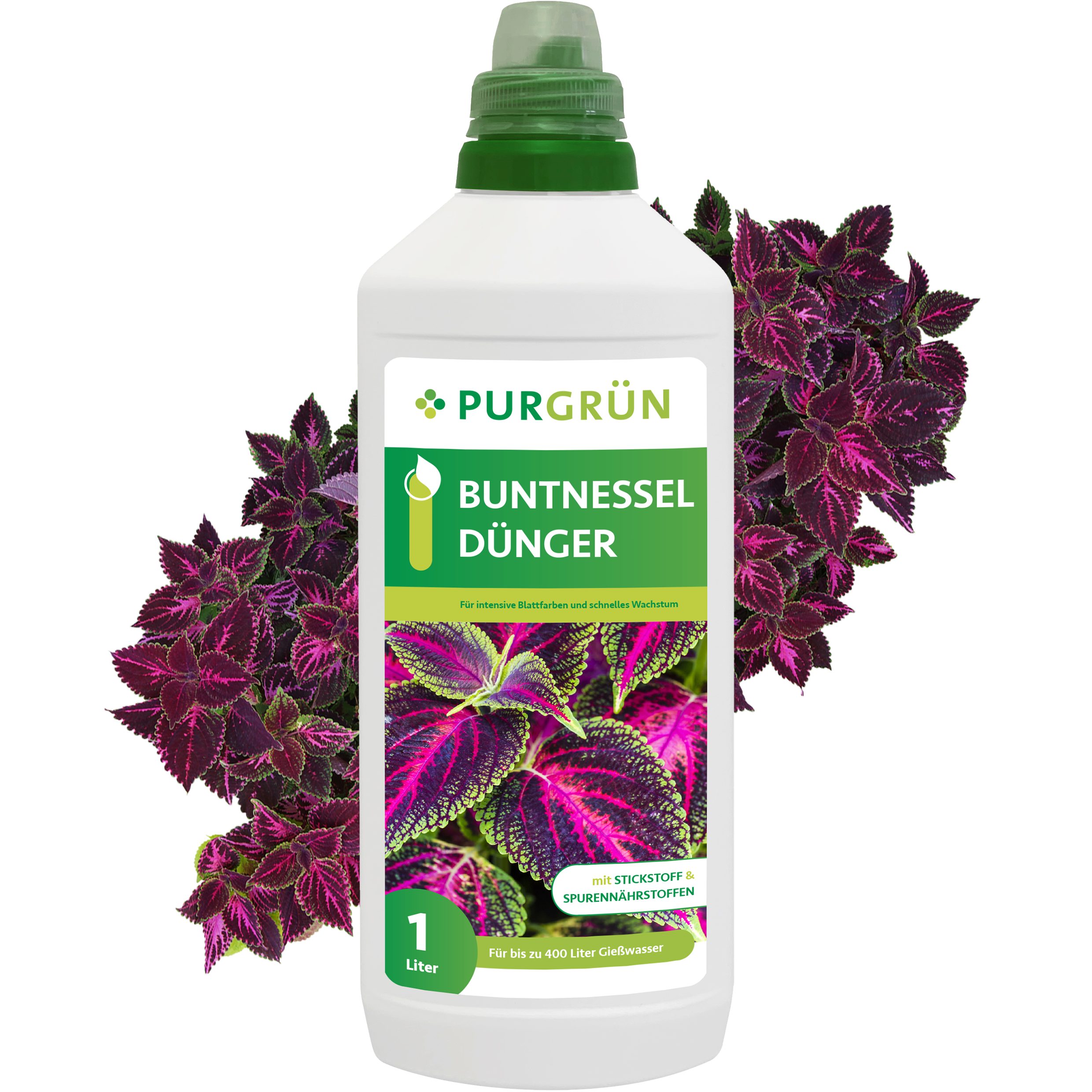 Blumendünger Purgrün Buntnessel Dünger, NPK 10+4+6, Blattfärbung, 1L