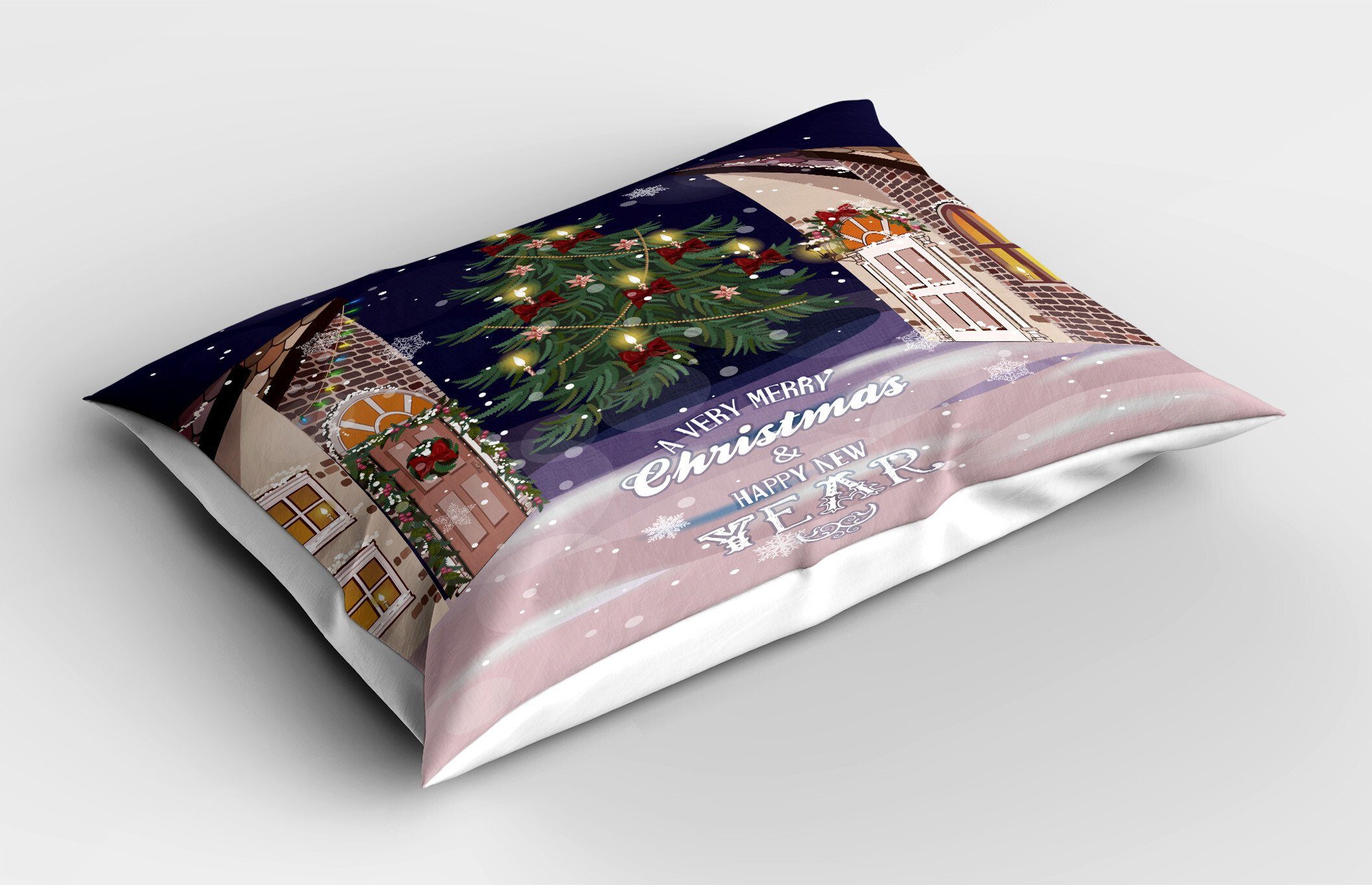 Size Snowy (1 Carol Weihnachten Dekorativer Streets Gedruckter Standard King Stück), Kissenbezüge Kissenbezug, Abakuhaus