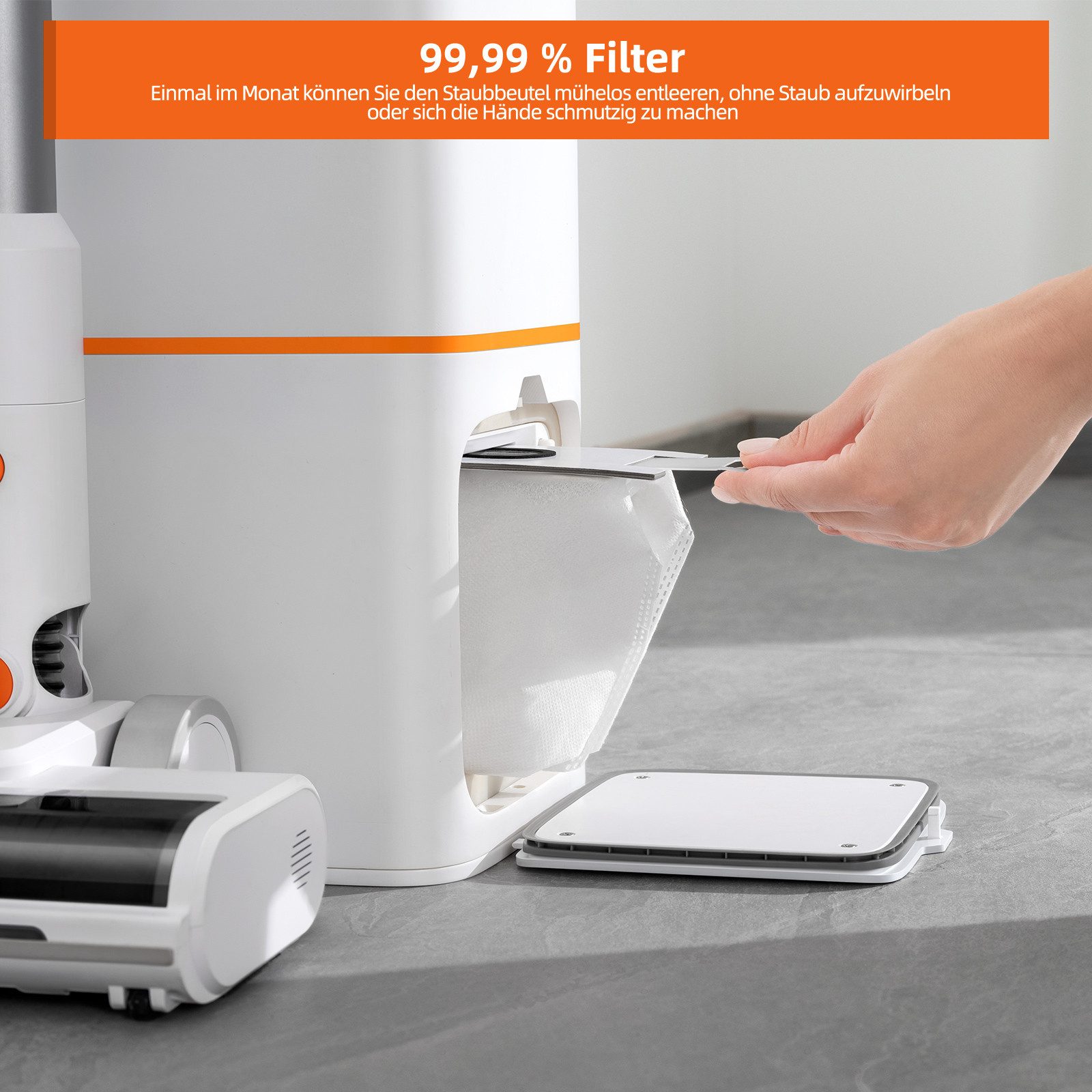JONR Akku-Stielstaubsauger VC10 PRO Handstaubsauger 27000Pa 60Min Batterie Staubsauger, 420,00 W, mit Automatische 2.5L Müllsammlung Basisstation