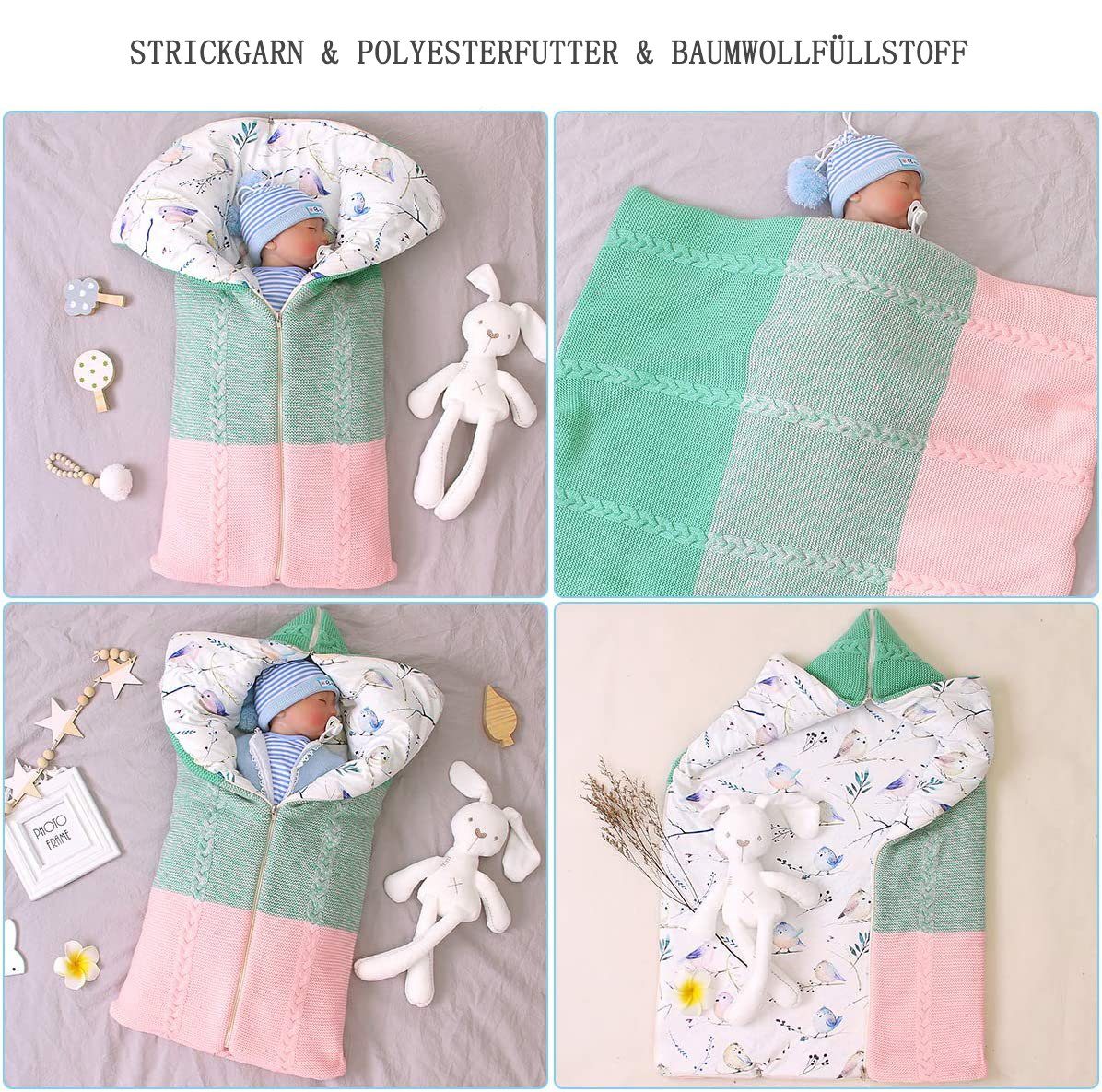 Decke, Babydecke Multifunktional Schlafsack Kinderwagen Neugeborenen rosa,grün Wickeldecke, Juoungle