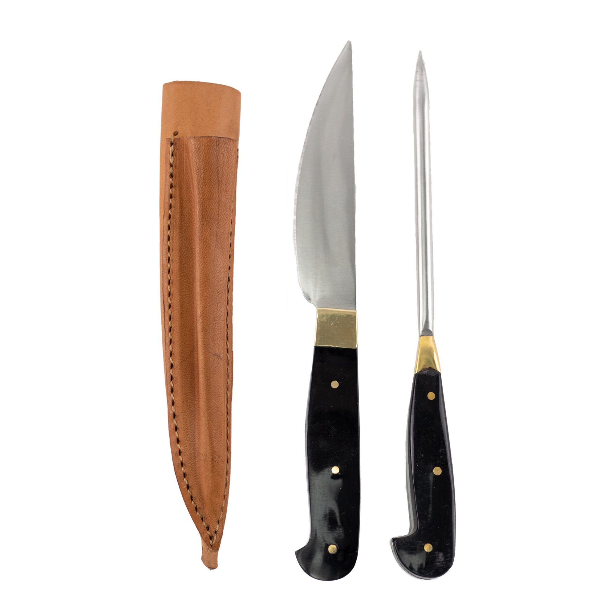 Besteck-Set Mittelalter-Besteck Set Typ 6 mit Doppellederscheide schwarzer Griff