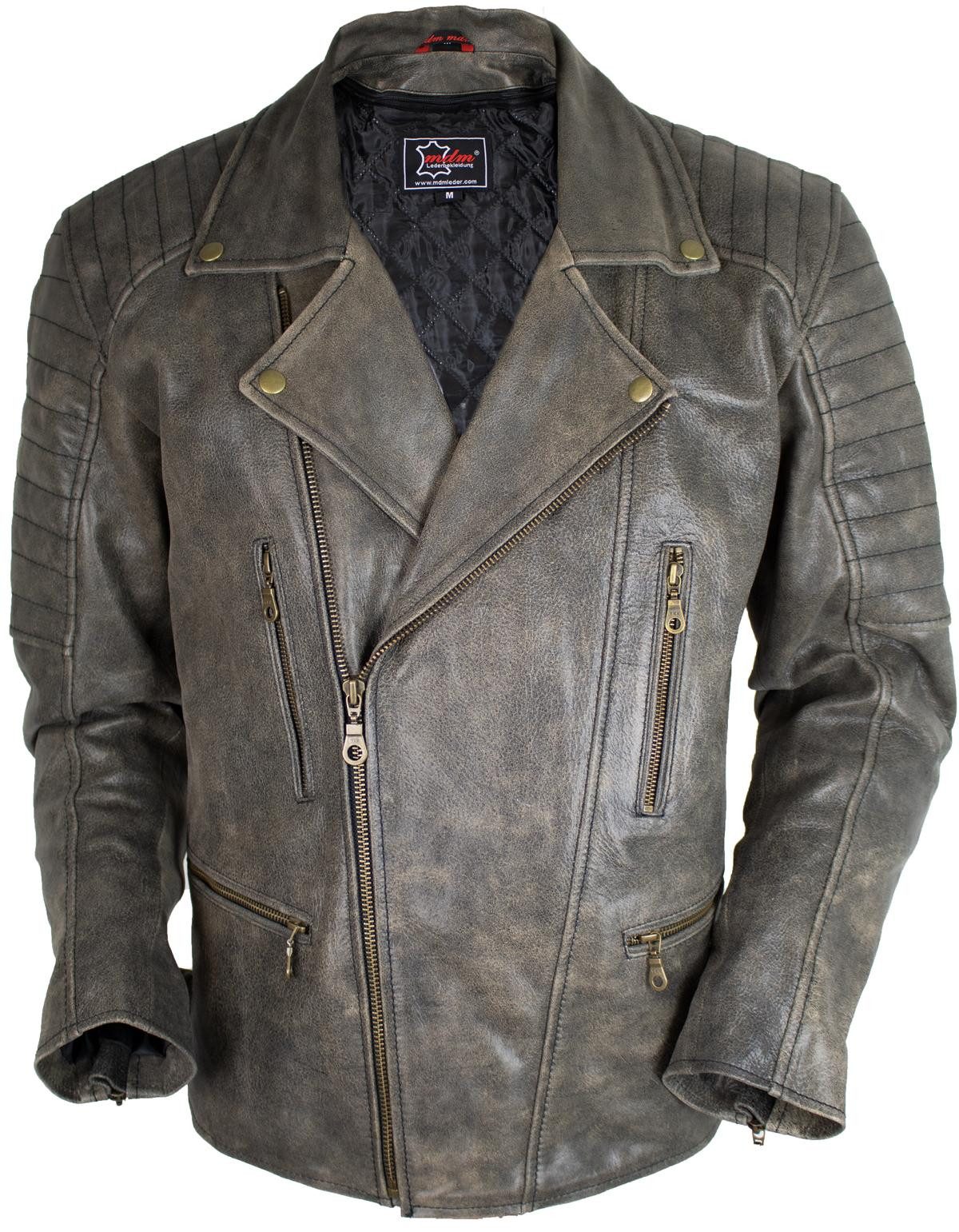 MDM Motorradjacke Retro Motorradjacke Biker Lederjacke im Vintage Stil Mit günstig online kaufen