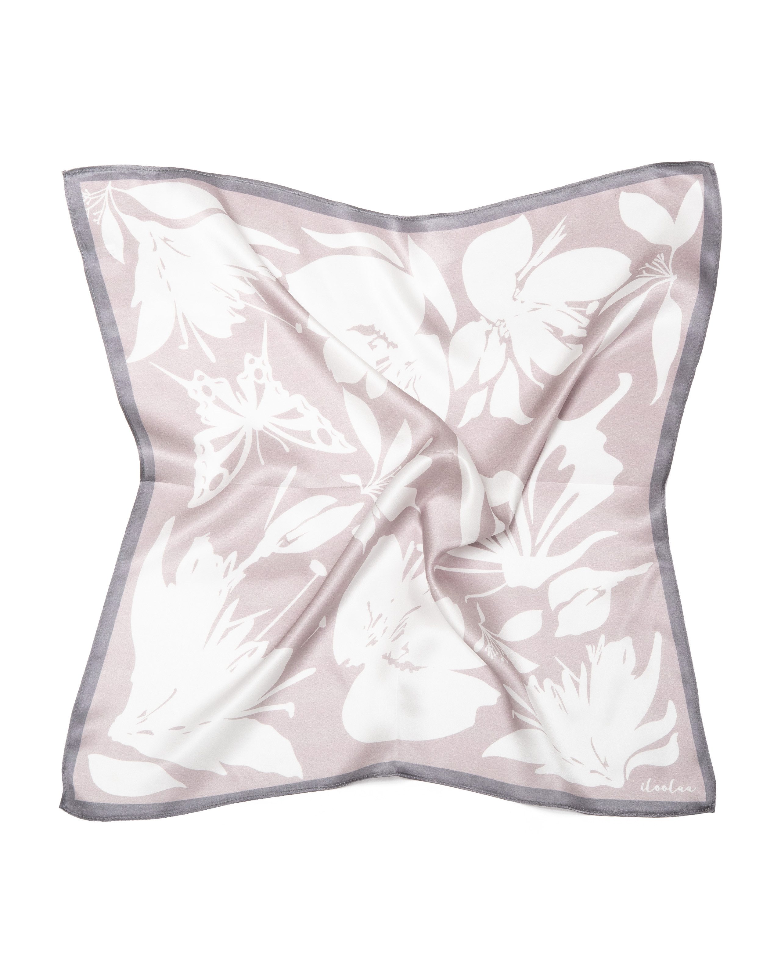 MayTree Seidentuch quadratisch Schmetterling und Sommerblüten 53x53, (Stück), 100% Maulbeerseide