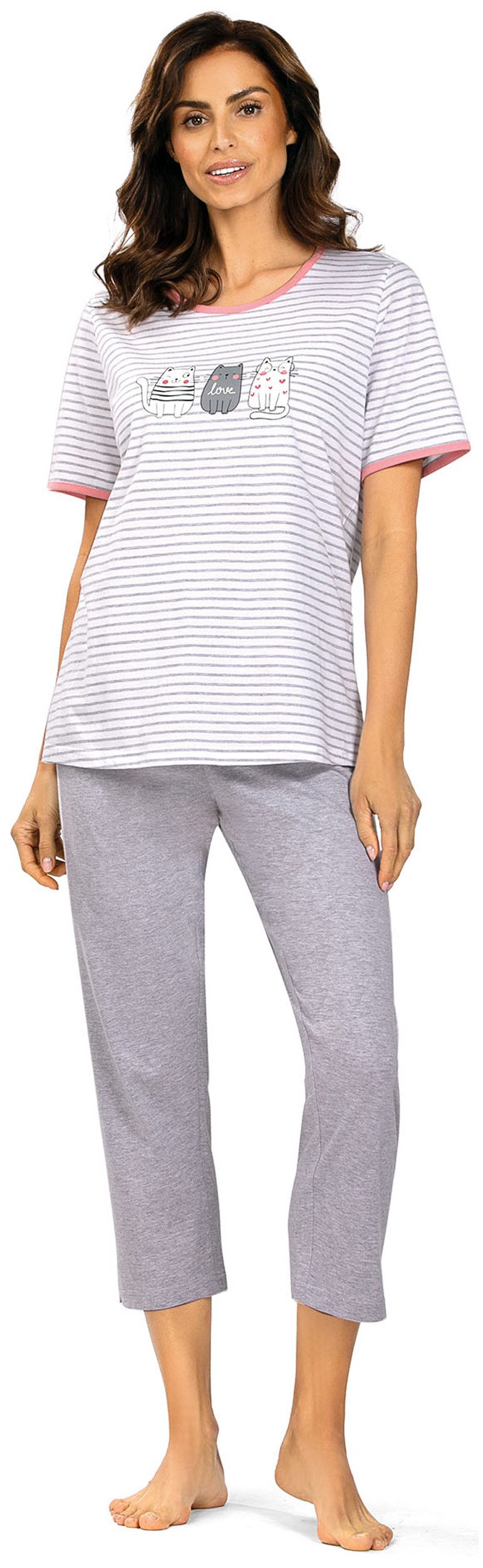 comtessa Schlafanzug Feeling Good (Set, 2 tlg., 2-teilig) Damen Pyjama 2-teilig 7/8 Hose Baumwolle große Größen