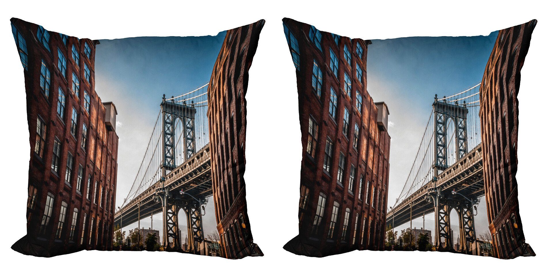 USA Abakuhaus York Kissenbezüge Modern (2 Stück), New Digitaldruck, Doppelseitiger Manhattan-Brücke Accent