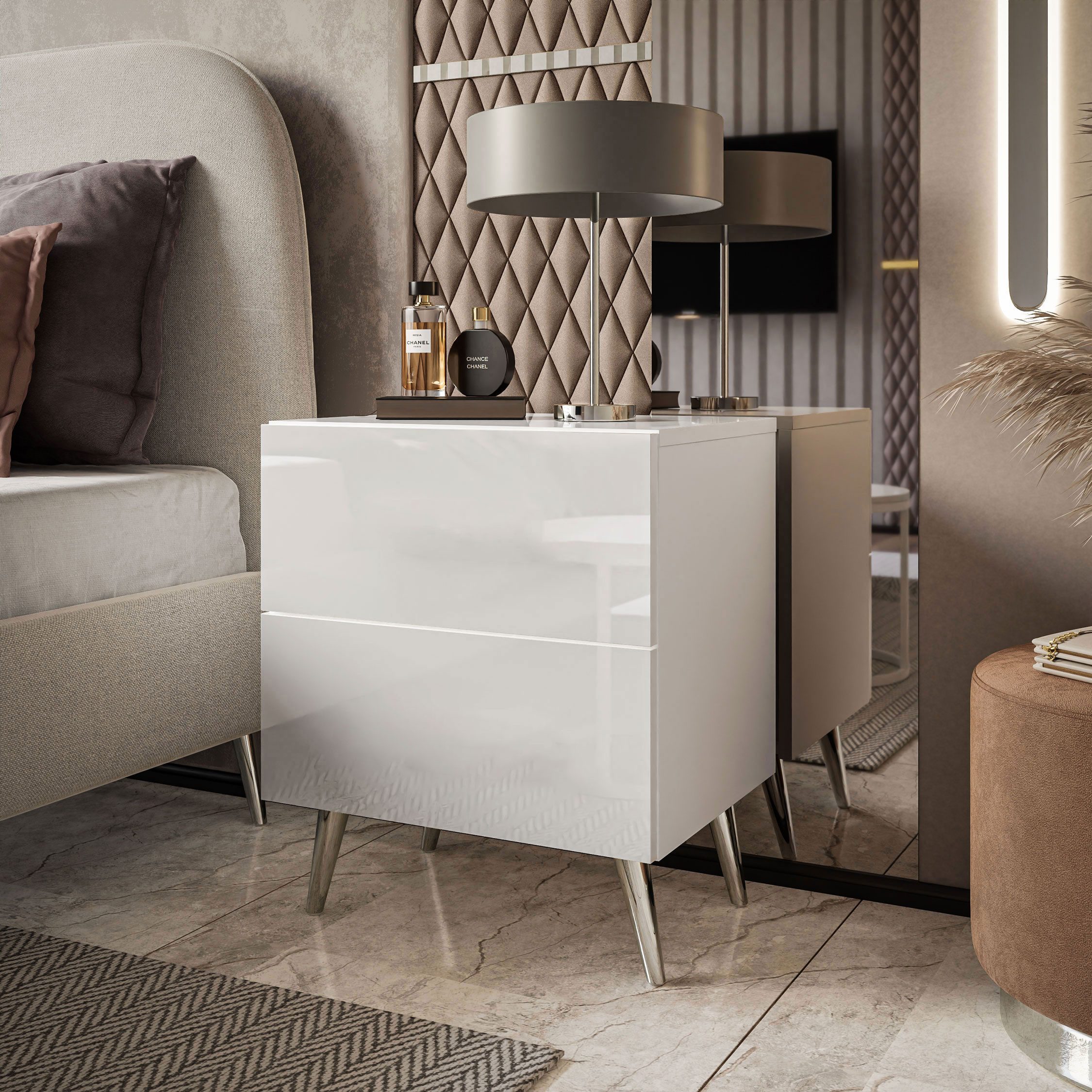 Lookway Nachttisch AURA LUX mit Hochglanzfronten und LED-Beleuchtung, (1x N günstig online kaufen