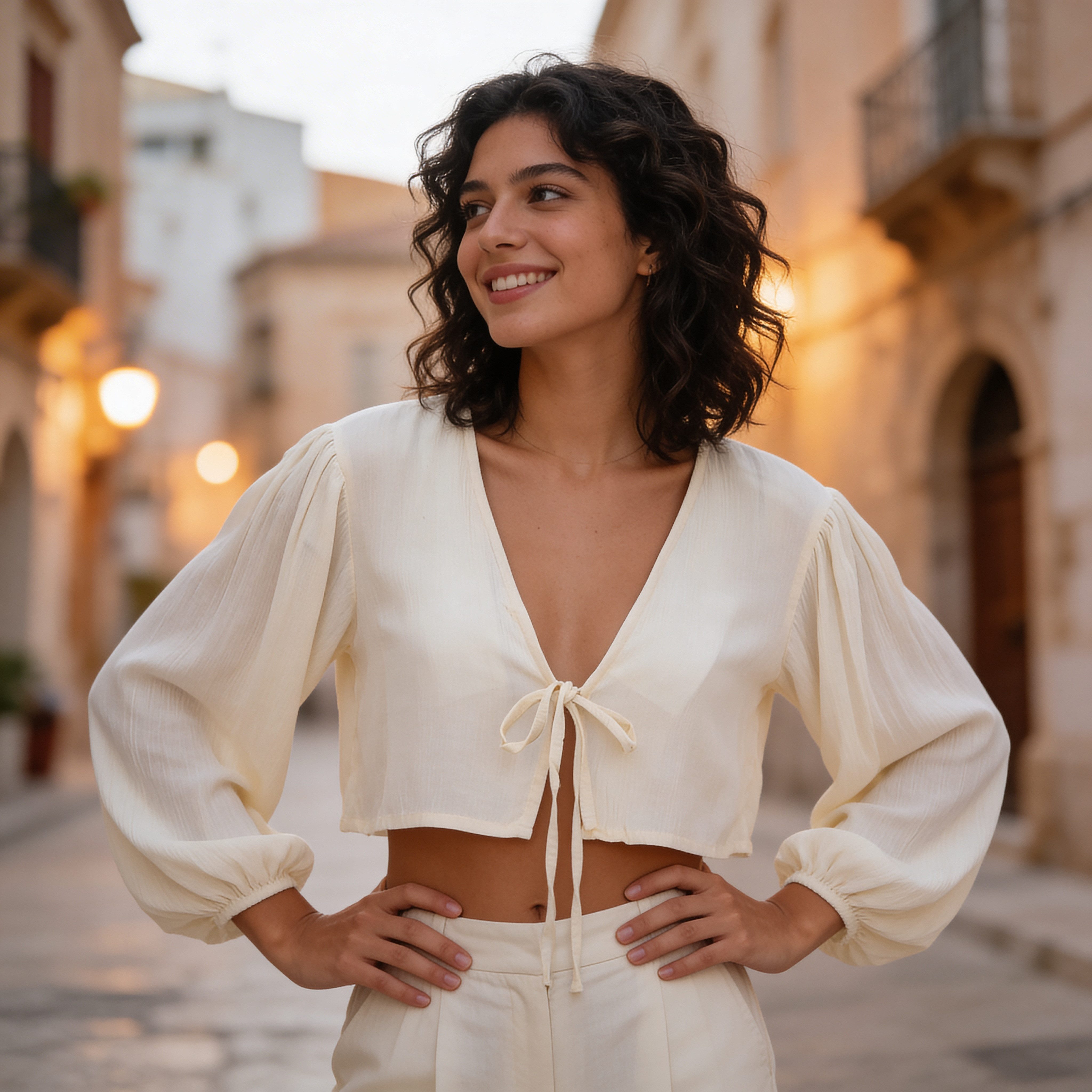 Guru-Shop Longbluse Luftige offene Boho Bluse mit Pluderärmeln -..