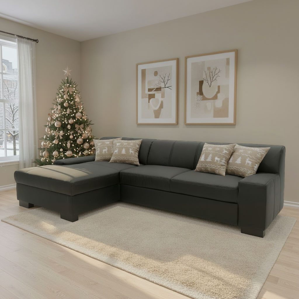 DOMO collection Ecksofa Norma, elegant & modern, mit flachen Armlehnen, Breite 268cm, L-Form, wahlweise mit Bettfunktion