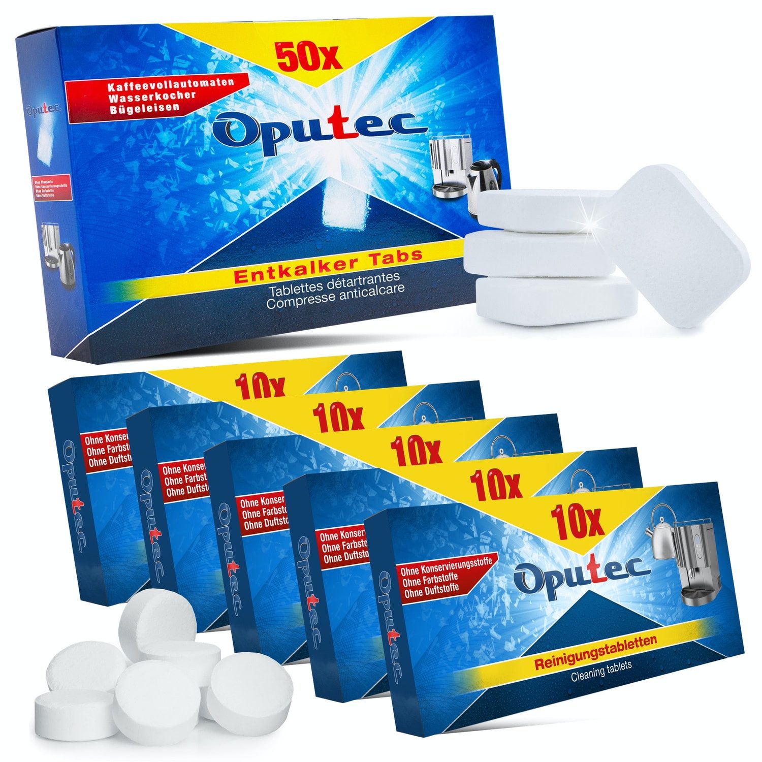 Oputec Reinigungsset Kaffeemaschine - 50 Entkalker Tabs + 50 Reinigungs-Tabs Entkalkungstabletten (Kaffeemaschinen Reinigungsset)