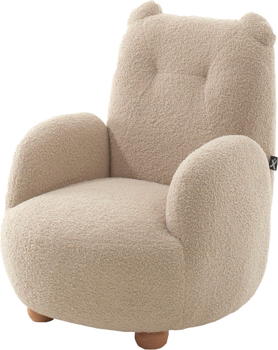 Vipack Sessel für Kinder in verspielter Optik, ein Highlight für das Kinderzimmer (B: 60 x H: 66 x T: 64 cm, Füße aus Massivholz), Bezug flauschiger Bouclé Stoff, zwei Farben zur Wahl