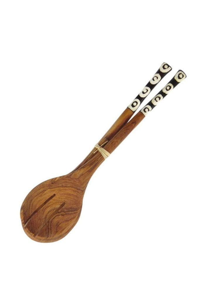 CONTIGO Salatbesteck Afrika - Olivenholz Bone - 32cm, Handgefertigt · Olivenholz (bot. Olea africana, black olive wood)