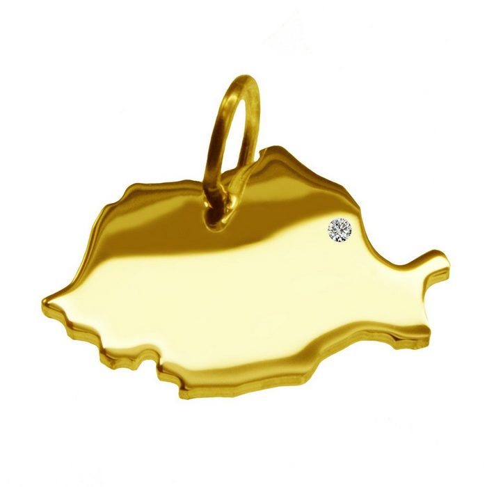 schmuckador Kettenanhänger Kettenanhänger in der Form von der Landkarte Rumänien mit Brillant 0 015ct an Ihrem Wunschort in massiv 585 Gelbgold
