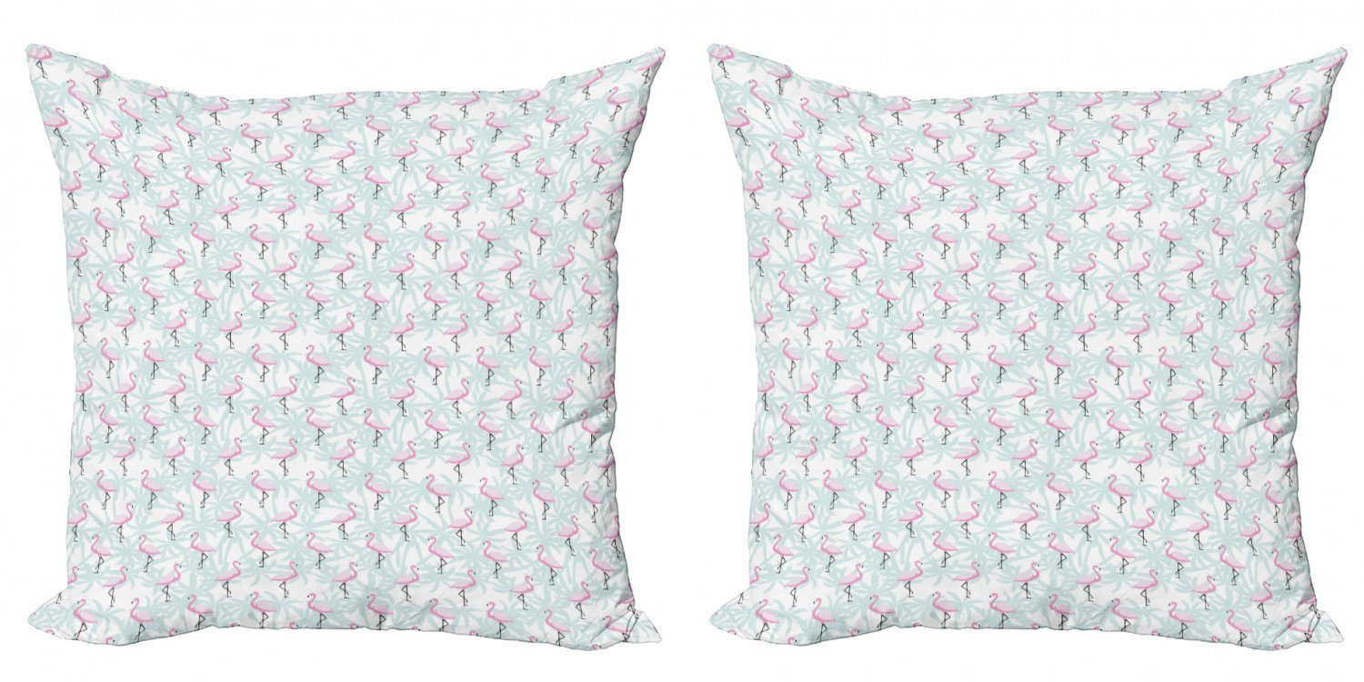 Kissenbezüge Modern Accent Doppelseitiger Digitaldruck, Abakuhaus (2 Stück), Flamingo Palmen Rosa Vögel