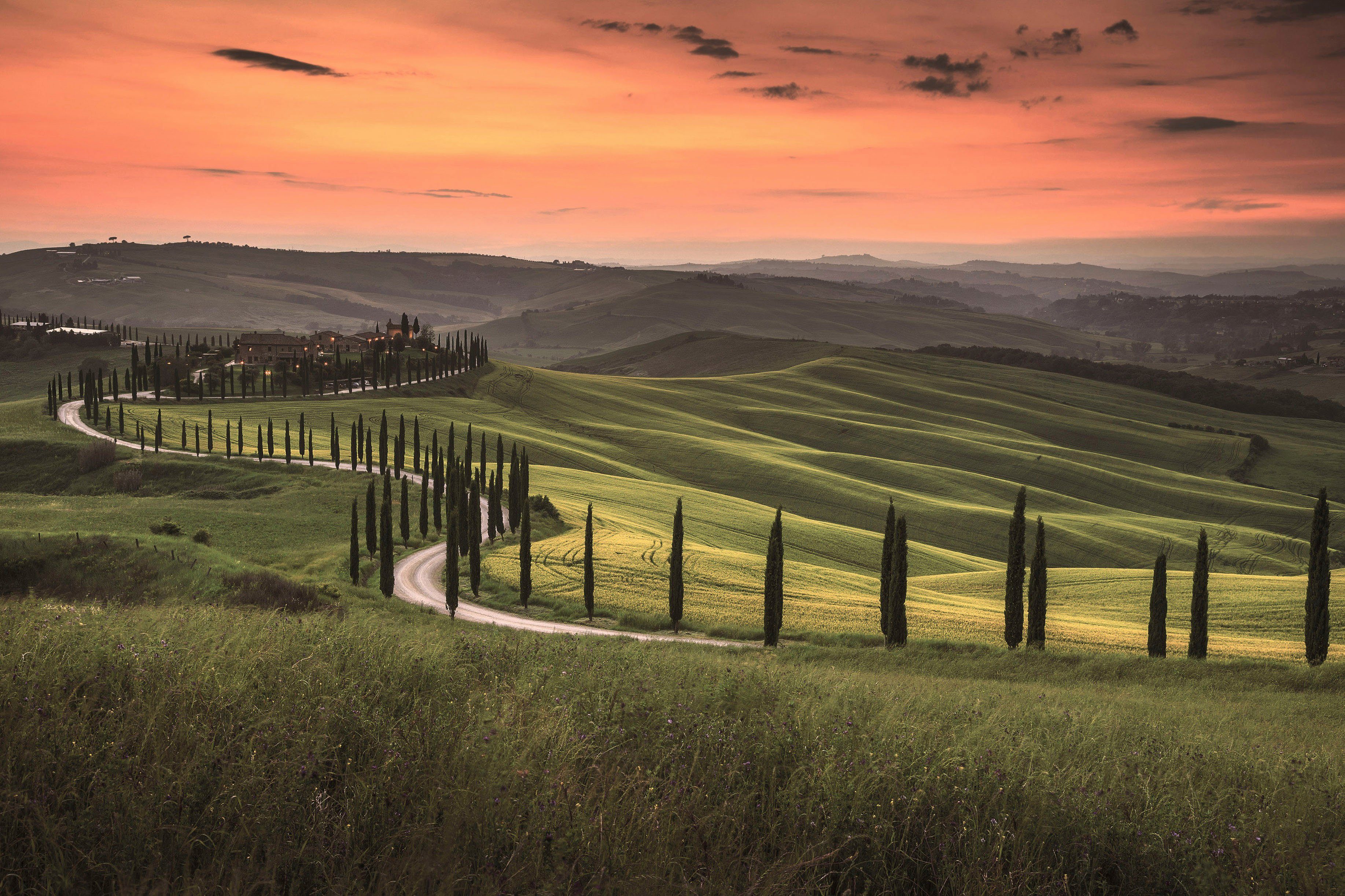 Leinwandbild Tuscany, Landschaft grün, Keilrahmen Création Natur Feld grau St), (1 A.S. orange,