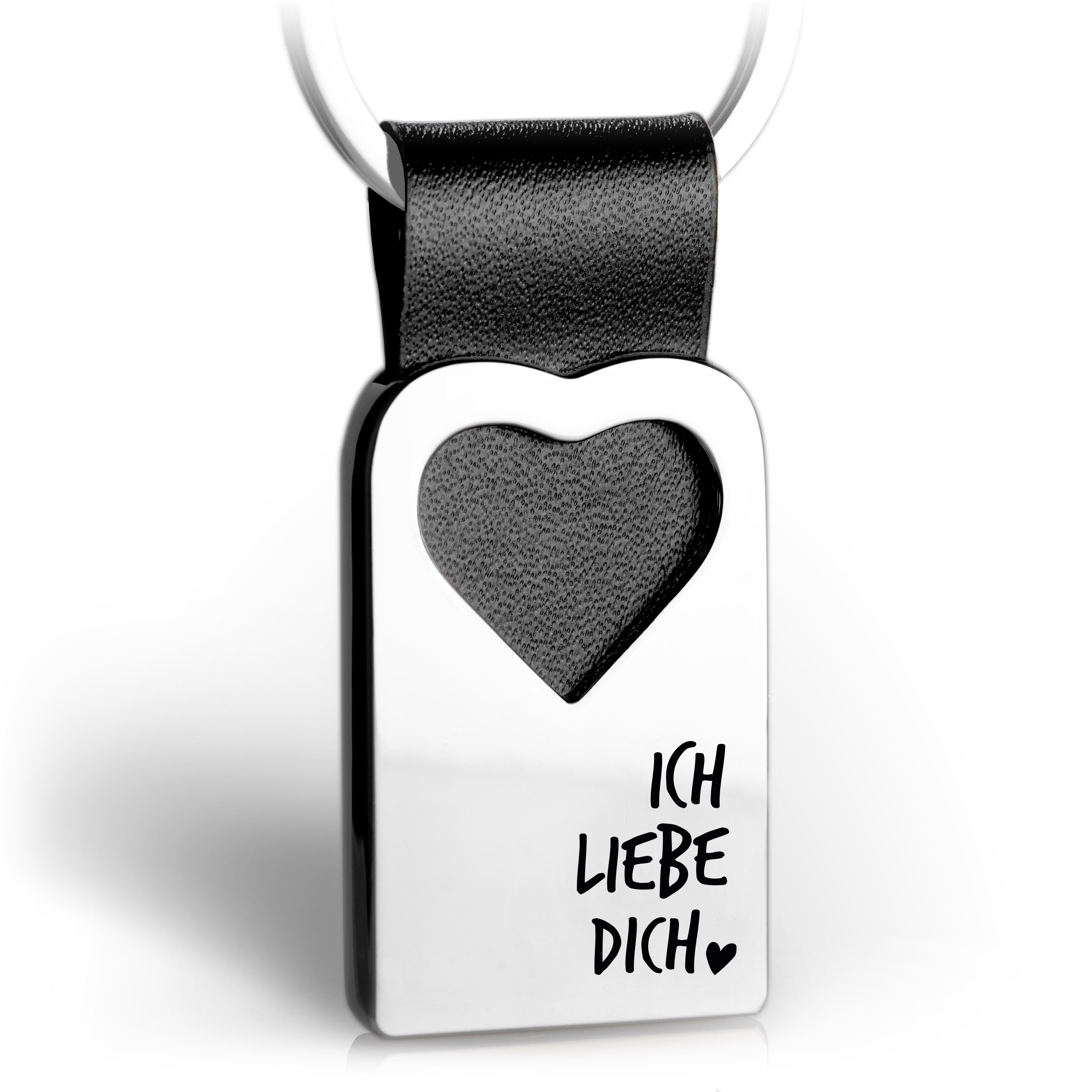 Schlüsselanhänger Leder mit Herz und Gravur "Ich liebe Dich" - Geschenk Liebe