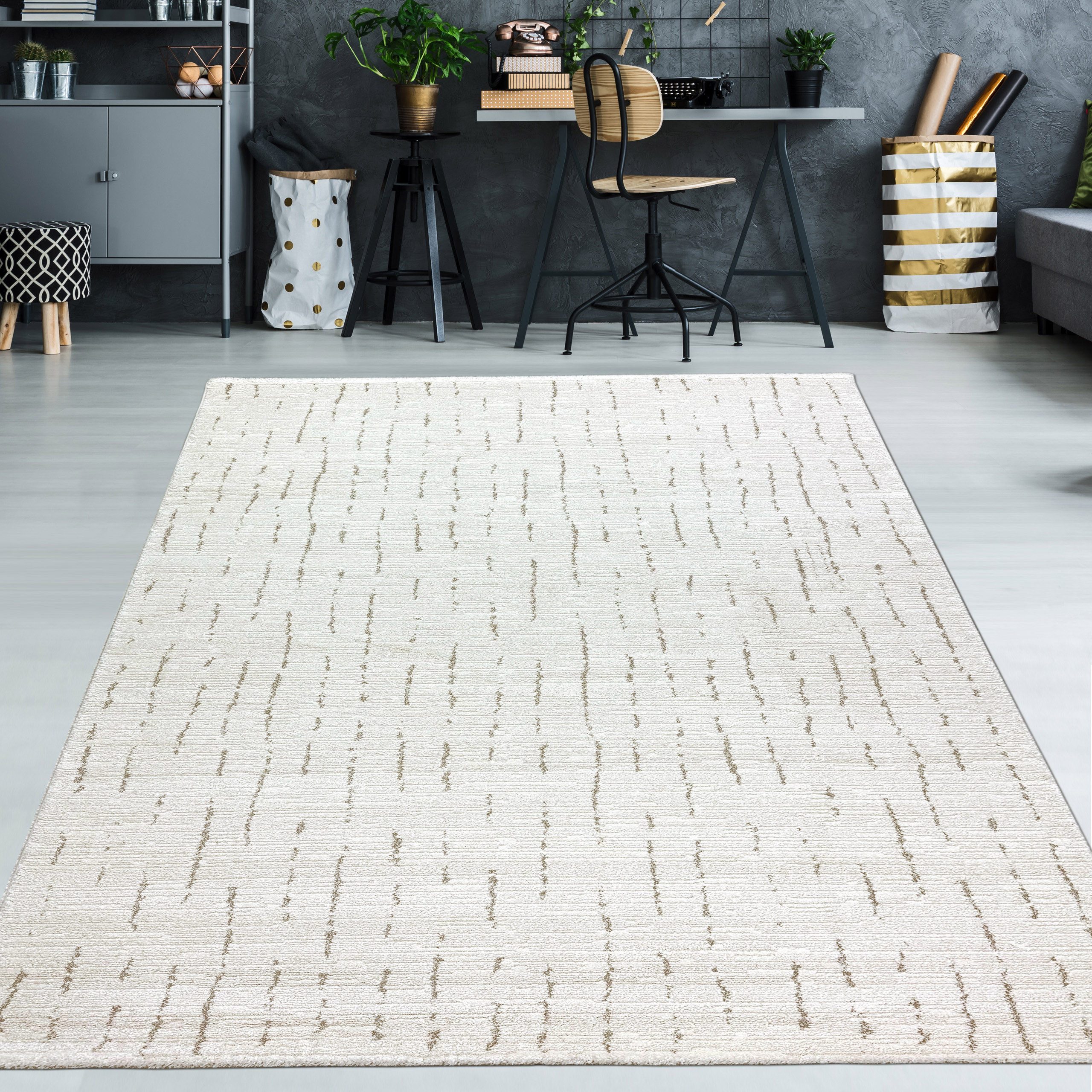 TeppichHome24 Teppich Teppich Wohnzimmer Strich Muster creme mit beige/braunen Streifen, rechteckig