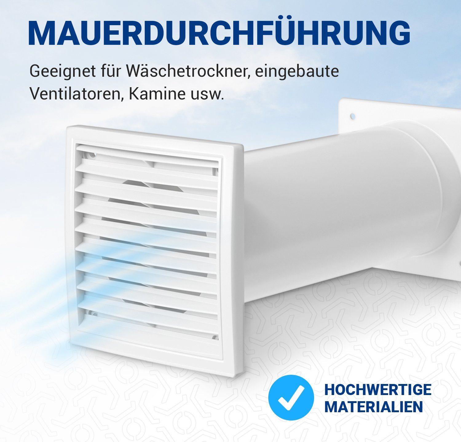VIOKS Mauerkasten Mauerdurchführung 100erR, Rund-Anschlusssystem ausziehbar mit Rückstauklappe und Außengitter