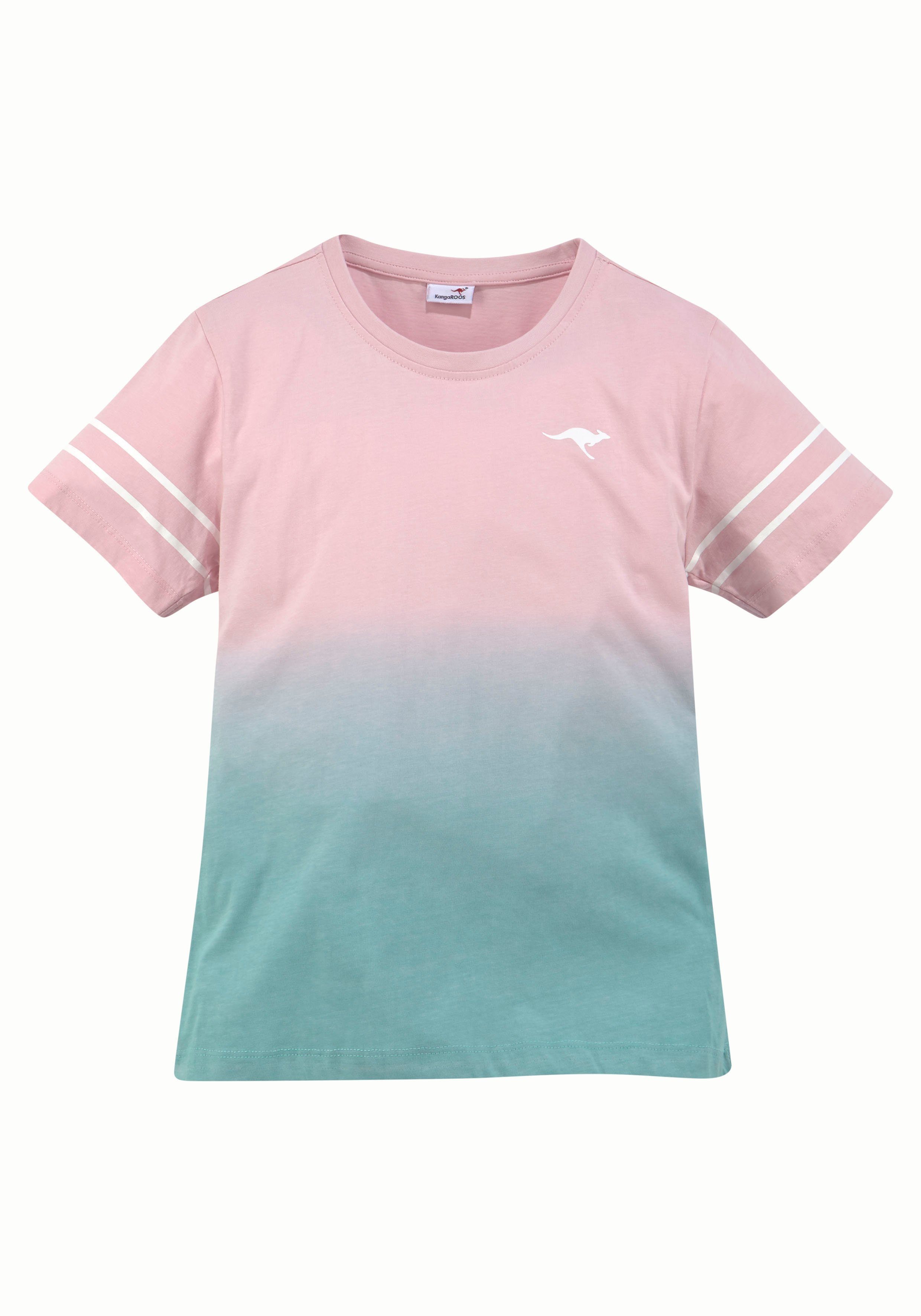 KangaROOS T-Shirt Kangaroos mit trendigem Farbverlauf kurzärmelig, bequeme Passform, mit Logodruck, Rundhalsausschnitt. Reduzierter Preis € 16,99. Unverbindliche Preisempfehlung € 19,99, (€ 16,99 pro 1 Stk)