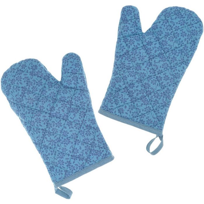 Lashuma Topfhandschuhe Kornblume (Set 2-tlg. Ofenhandschuhe) Blaue Backhandschuhe 30x20 cm aus Baumwolle