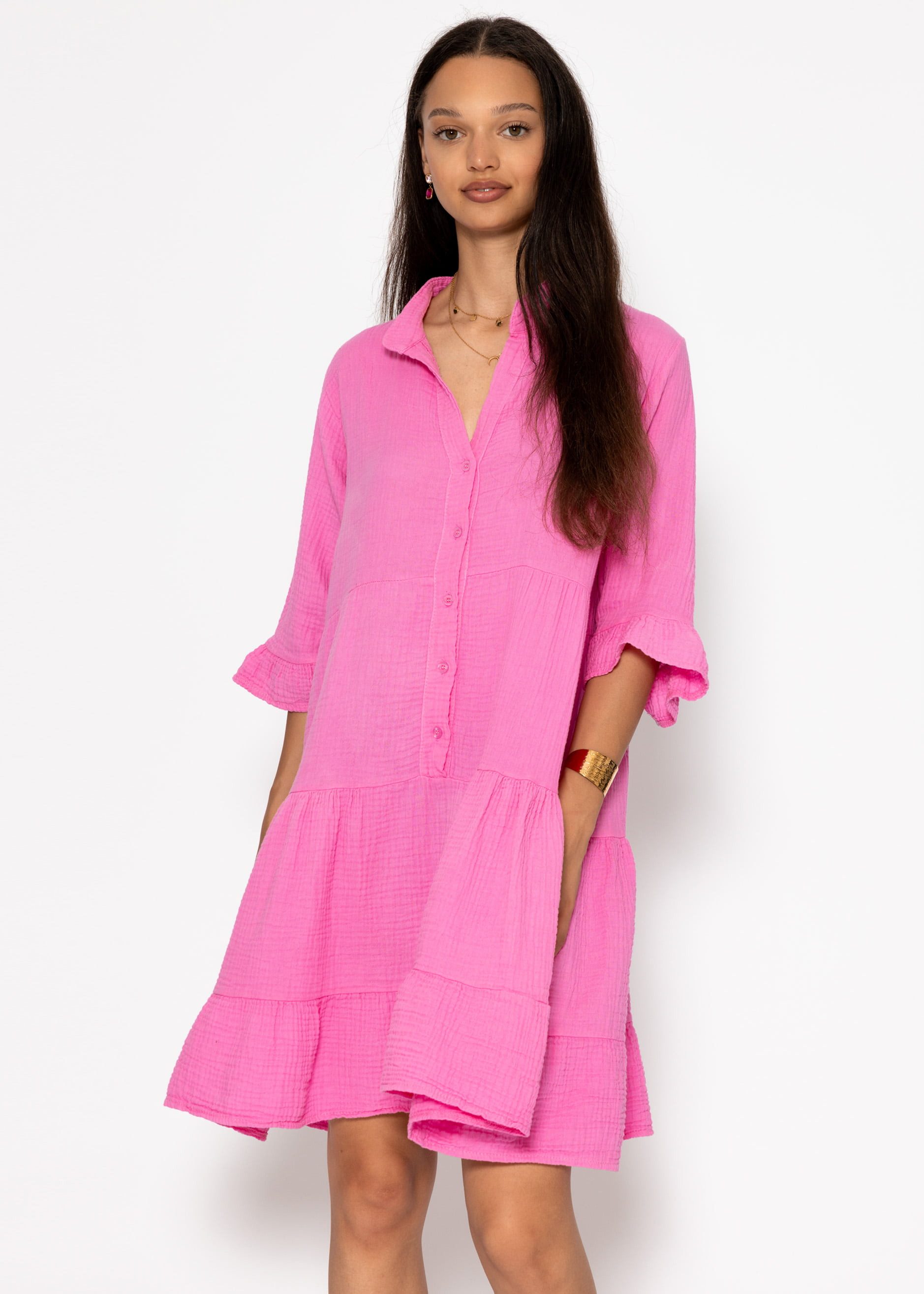 SASSYCLASSY Minikleid Musselin Kleid mit Volants für Damen Oversize Kleid a günstig online kaufen