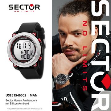 Sector Digitaluhr Sector Herren Armbanduhr Digital, (Digitaluhr), Herren Armbanduhr rund, extra groß (ca. 46mm), Silikonarmband schwarz