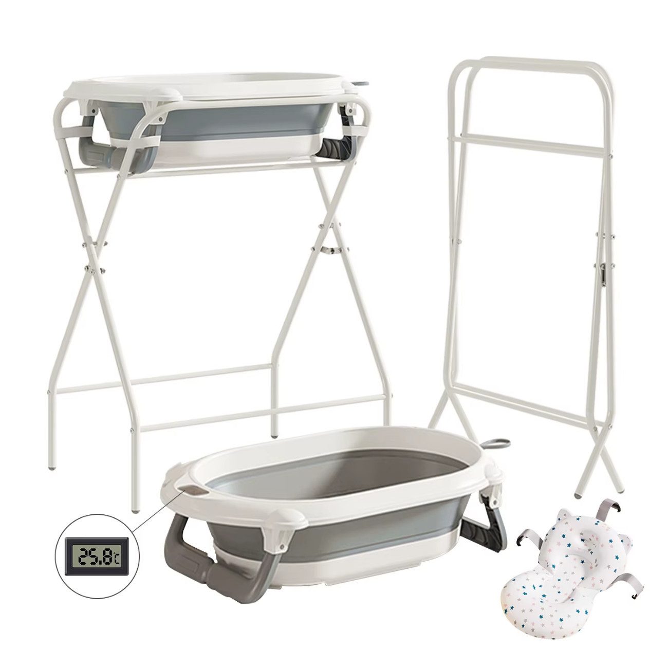 Athlix Babybadewanne 3-in-1 faltbare Babybadewanne mit Ständer, mit Thermometer, Badekissen, vielseitig einsetzbar für Neugeborene bis Kleinkinder