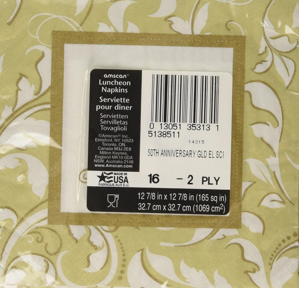 Amscan Papierserviette 50th Anniversary - 50. Jahrestag Party- Jubiläum, (16 St), Jubiläum Party / Tischdeko