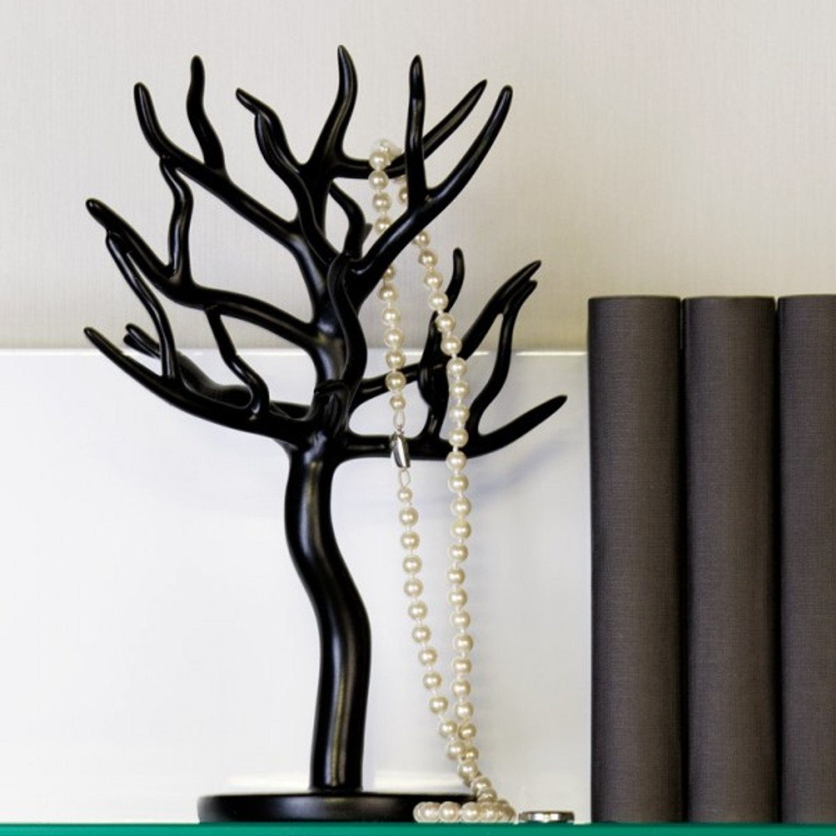 Dekoobjekt Schmuckhalterbaum schwarz aus Polyresin, Höhe 30cm, Breite 23cm, Tiefe 16cm - Schmuckständer, Schmuckbaum