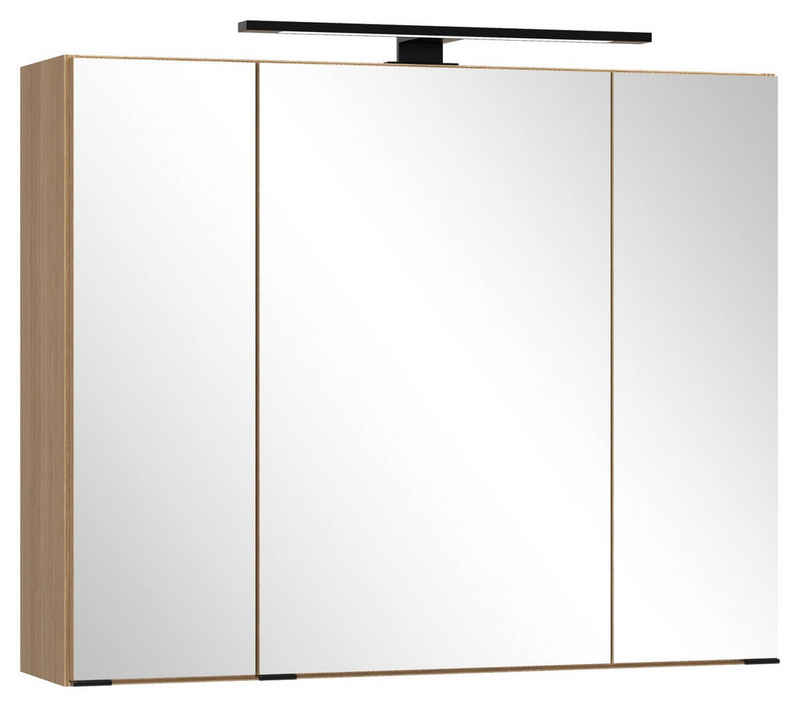 Vito Spiegelschrank MENZO, Tiara Eiche Dekor, 3 Türen, mit Spiegel, inkl. LED-Aufsatzleuchte, Soft-Close, B 80 x H 64 x T 20 cm, Badmöbel