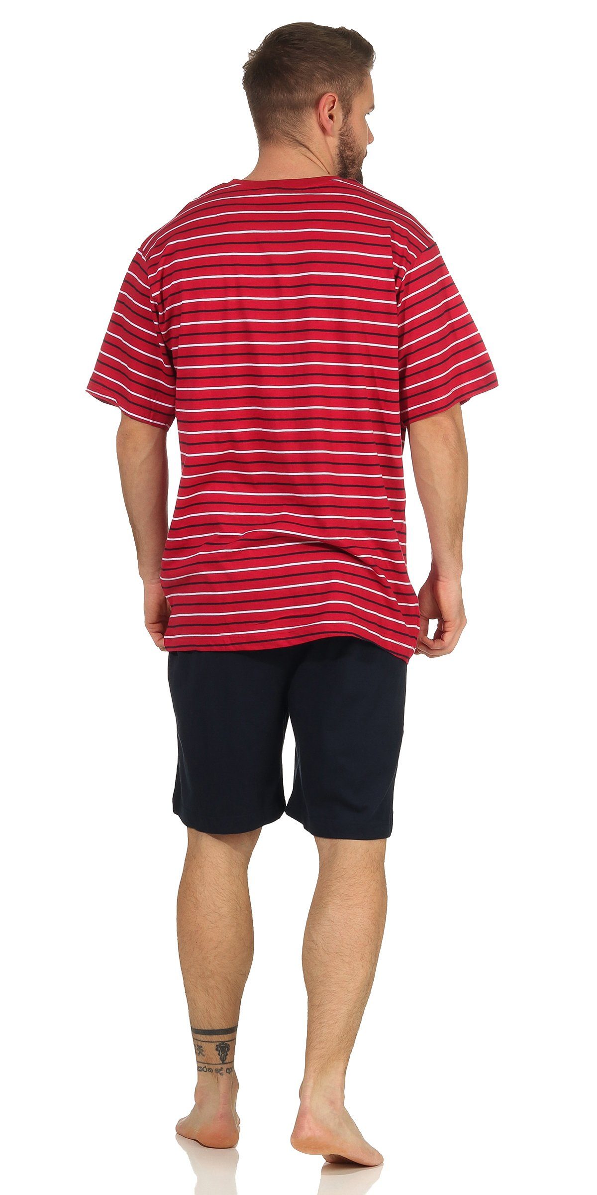 Herren Shorty Pyjama Kurzarm Rot-Dunkelblau (2 Shorty Schlafanzug 100% Nachtwäsche Rundhals tlg) Baumwolle Moonline