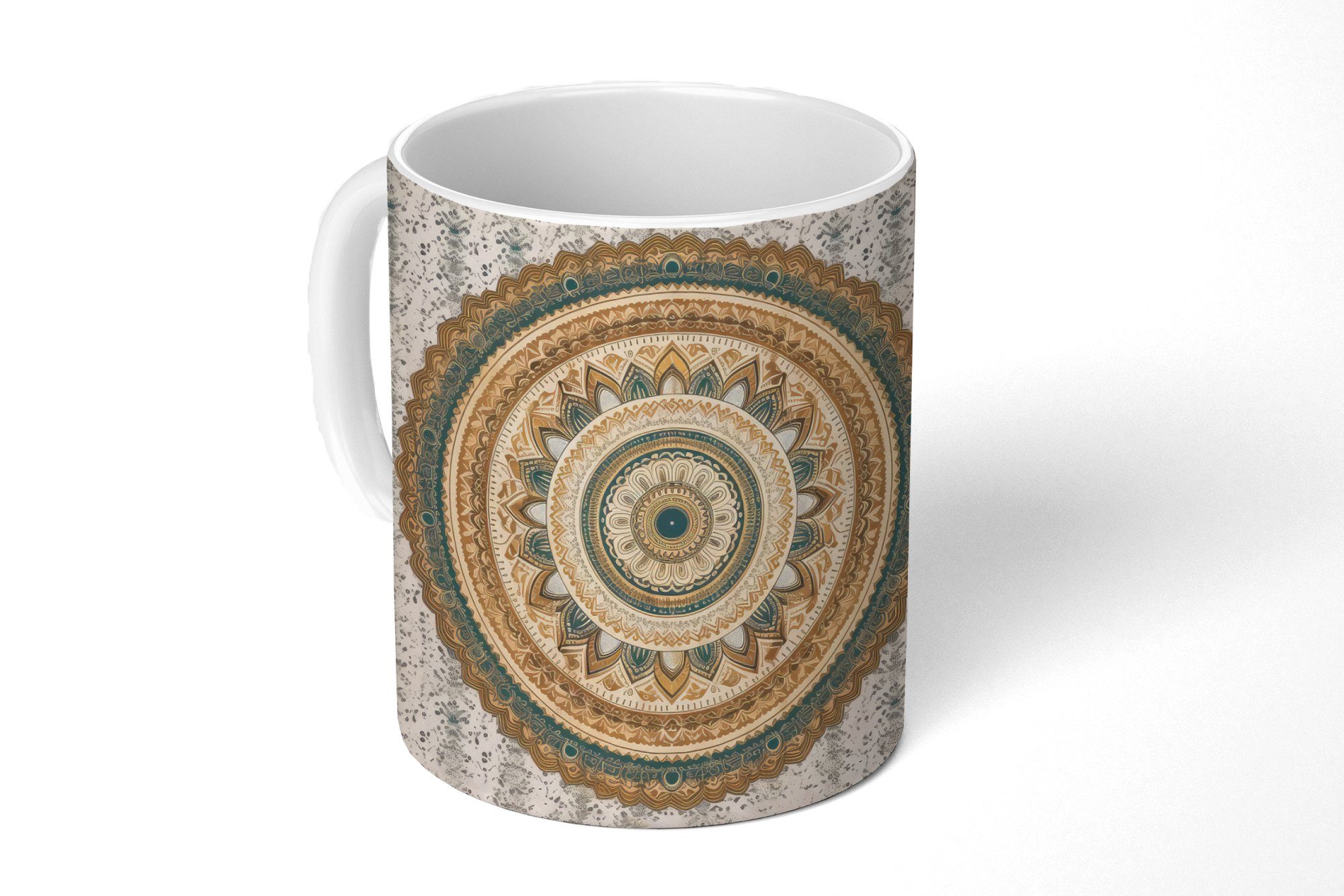 MuchoWow Tasse Blumen - Mandala - Vintage - Braun - Hippie, Keramik, Kaffeetassen, Teetasse, Becher, Teetasse, Geschenk