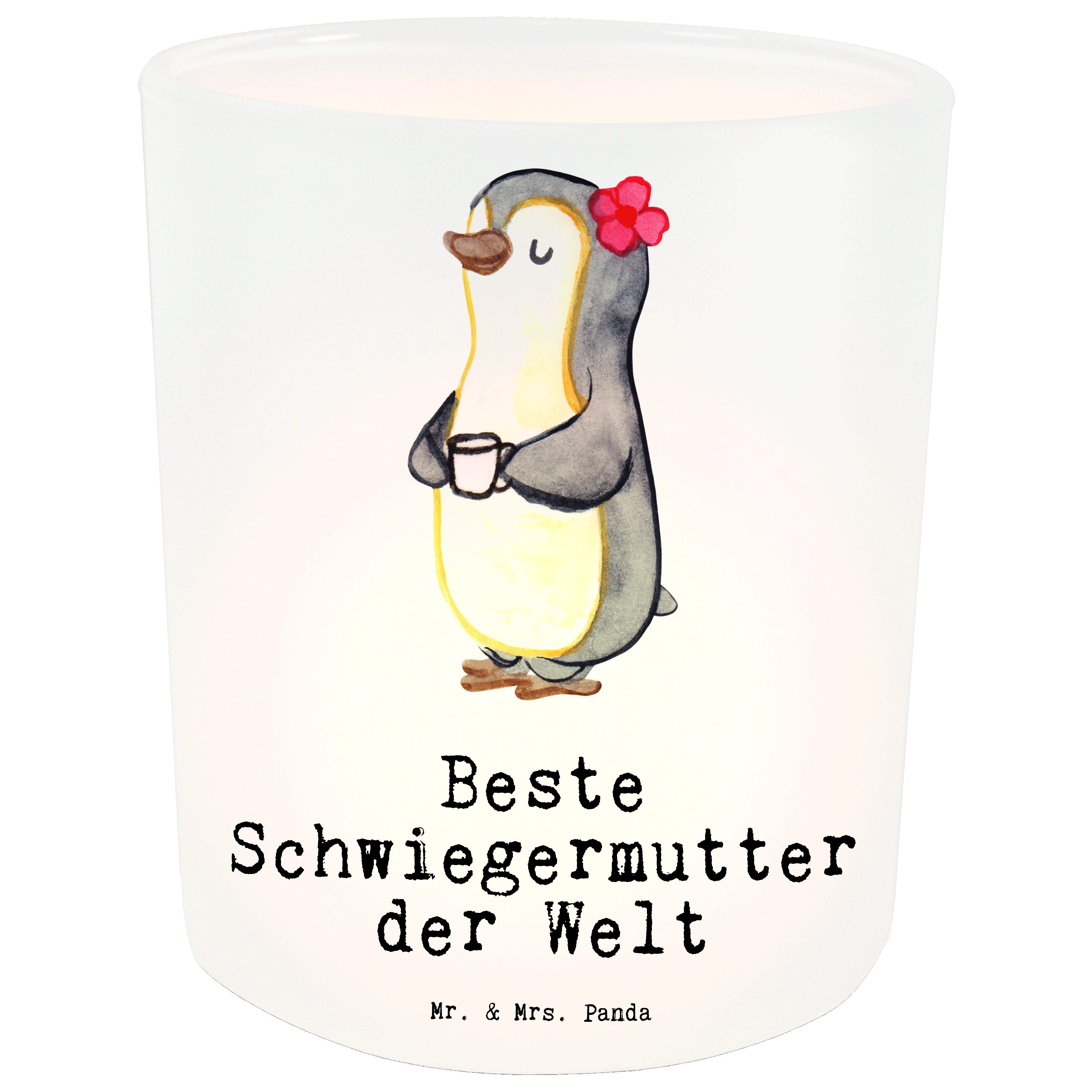 Mr. & Mrs. Panda Windlicht Pinguin Beste Schwiegermutter der Welt - Transparent - Geschenk, für, (1 St)