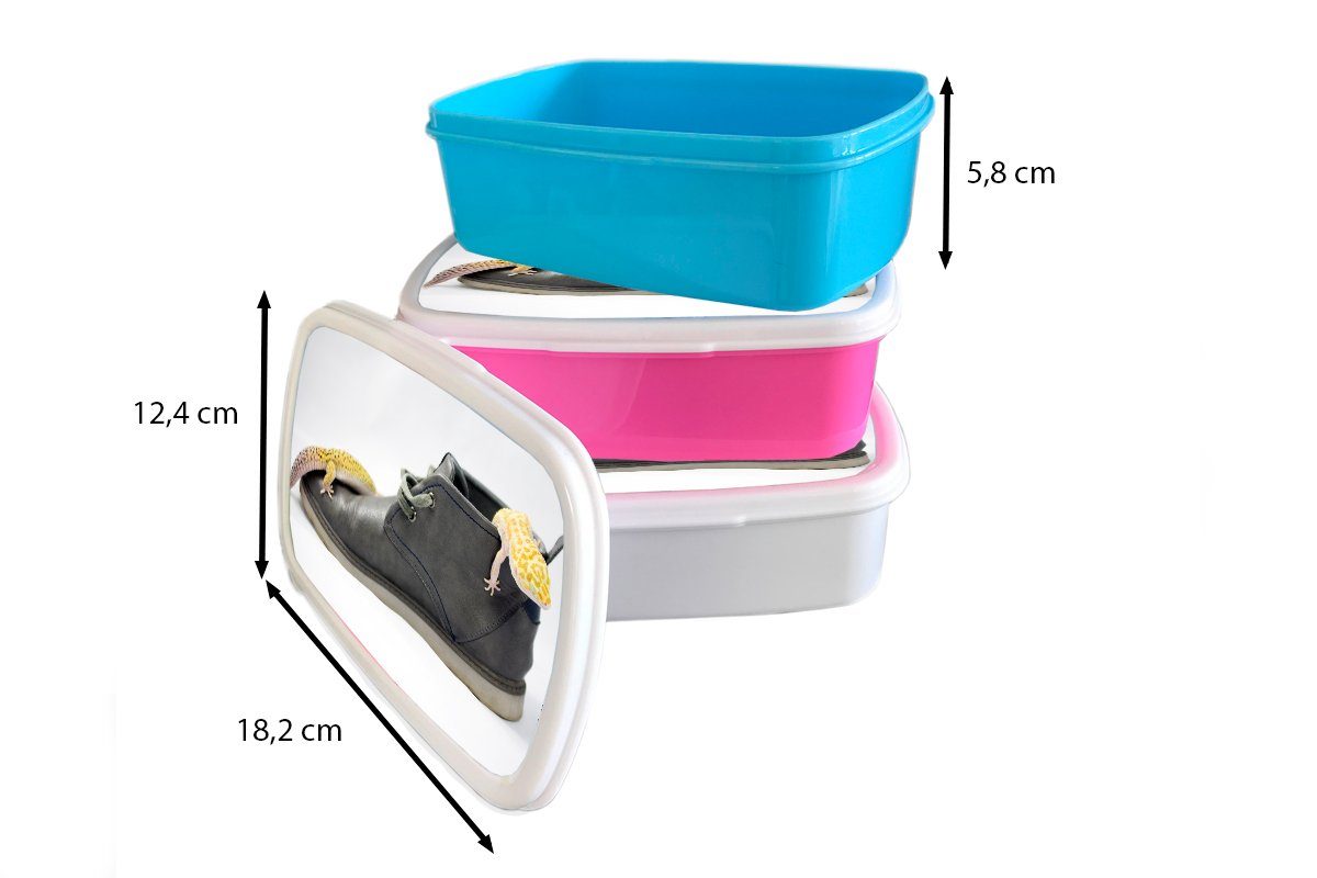 MuchoWow Lunchbox Geckos in einem und für Brotdose, für Schuh, Brotbox und Kinder Kunststoff, Jungs Erwachsene, weiß (2-tlg), Mädchen