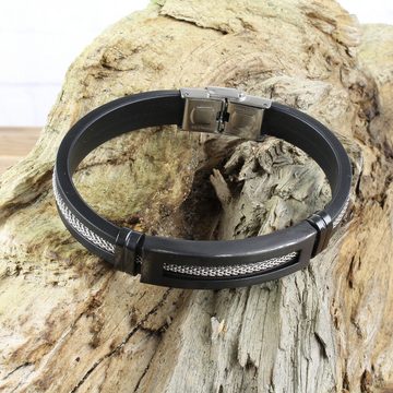 KARMA Armband Silikonarmband Herren Schwarz Silber Edelstahl Armband Silikon, modernes Männerarmband mit Edelstahlkugeln