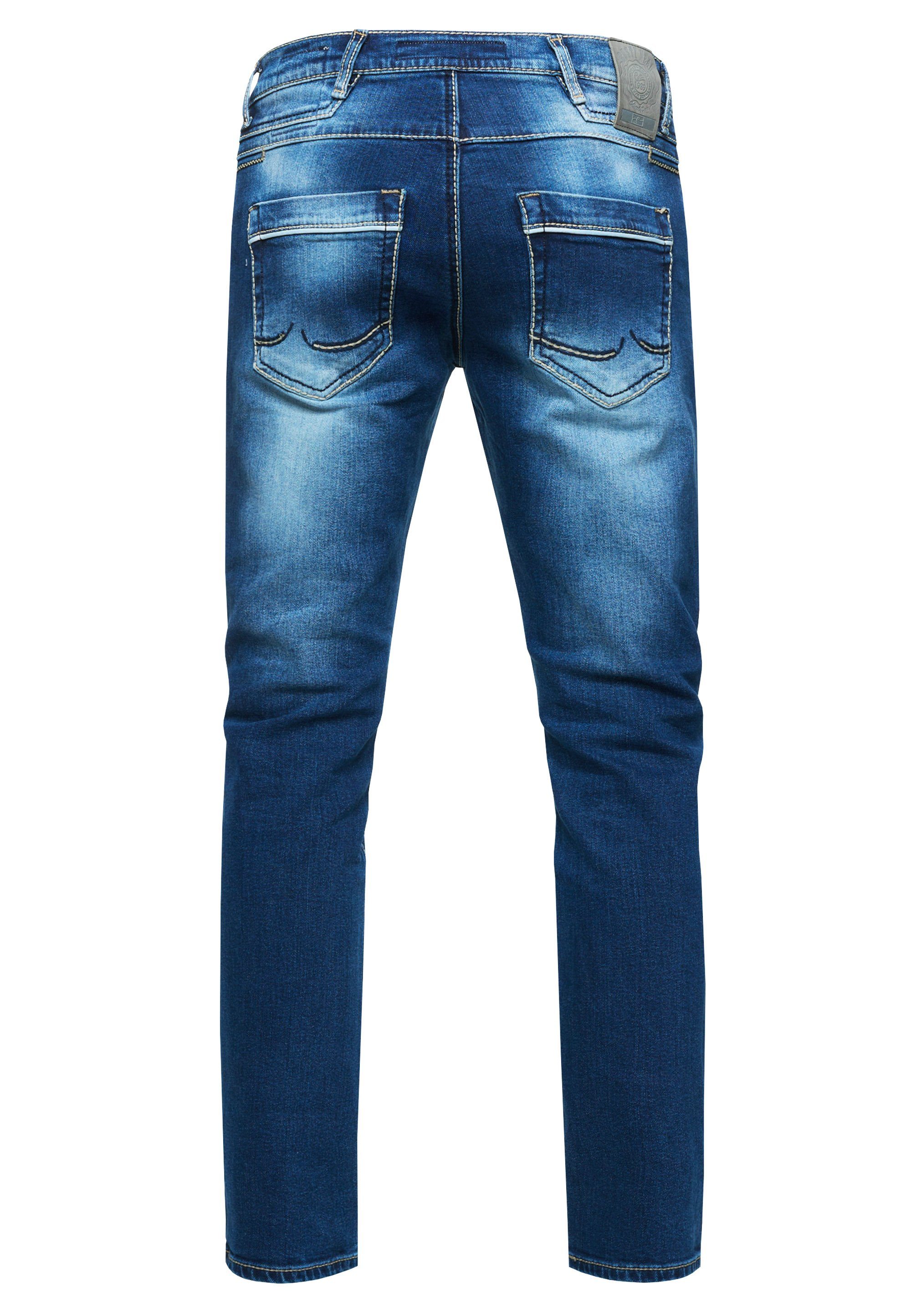 Rusty Neal Straight-Jeans dunkelblau Kontrastnähten TOYAMA coolen mit