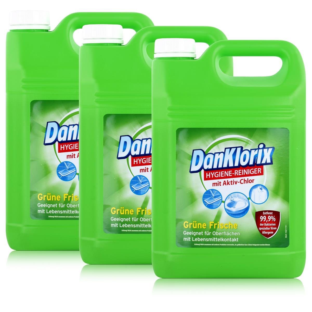 mit Aktiv-Chlor (3er grüne Frische DanKlorix Pack) DanKlorix 5L Hygiene-Reiniger Allzweckreiniger
