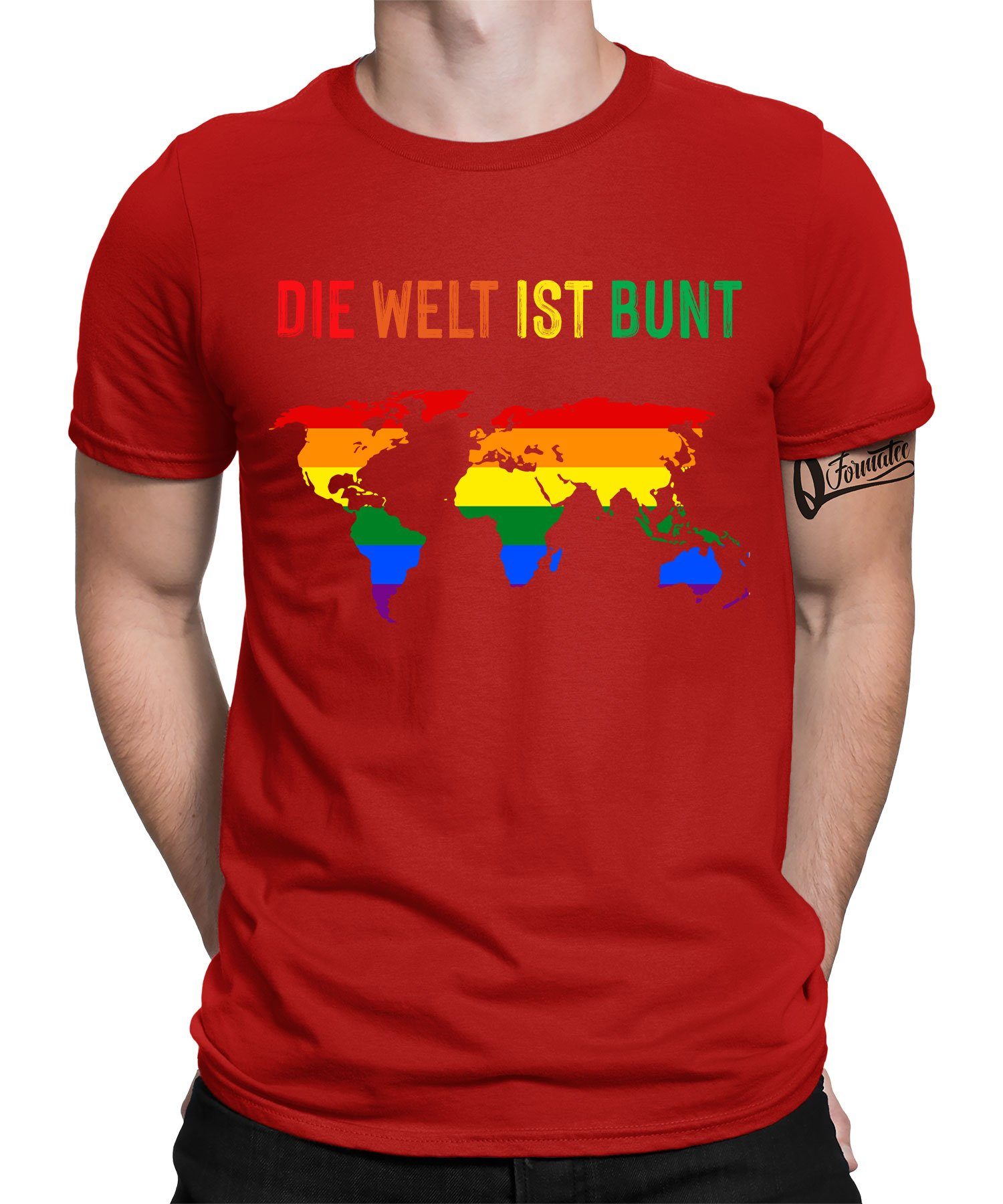 Quattro Formatee Kurzarmshirt Welt ist Bunt - Stolz Regenbogen LGBT Gay Pride Herren T-Shirt (1-tlg) Rot