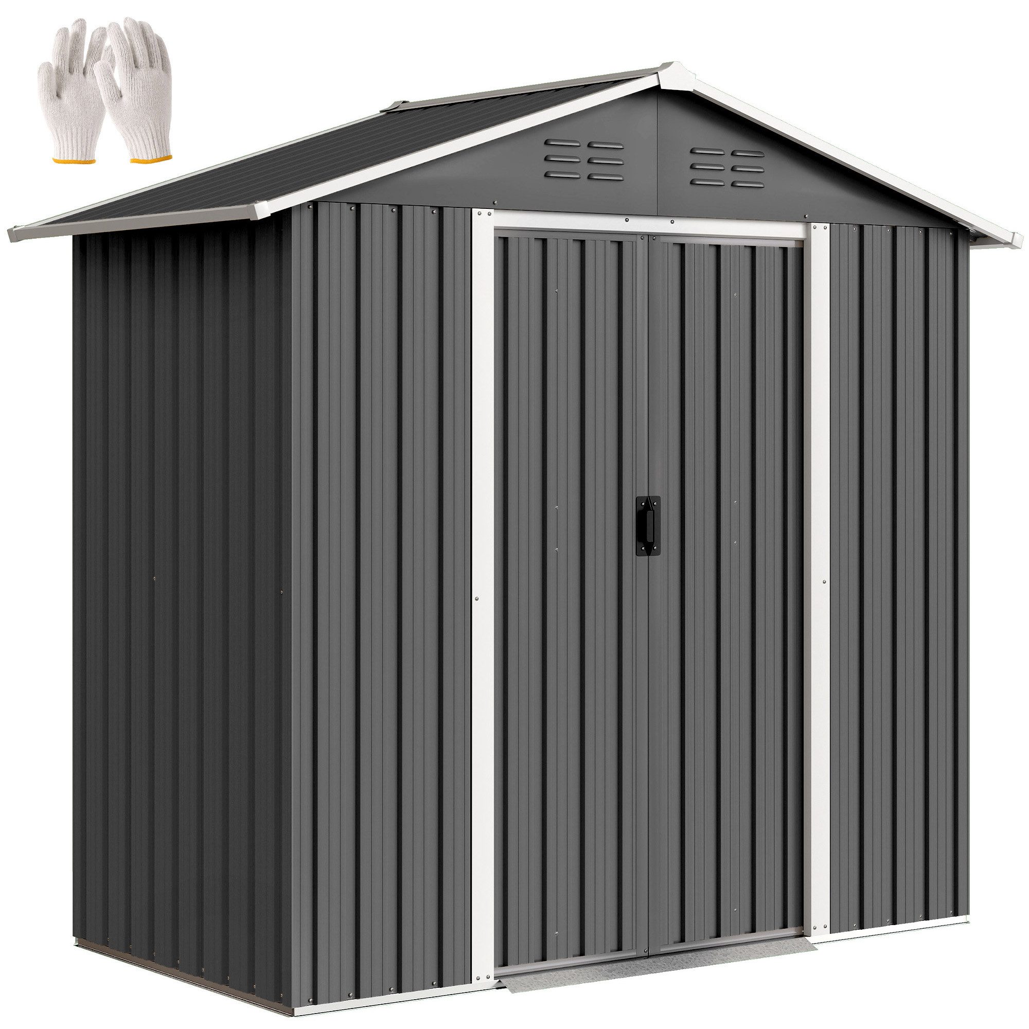 MC Star Gartenhaus Großer Metall-Gartenschuppen mit Außenlagerfläche, (avec portes coulissantes 194 x 107 x 191 cm gris fonc)