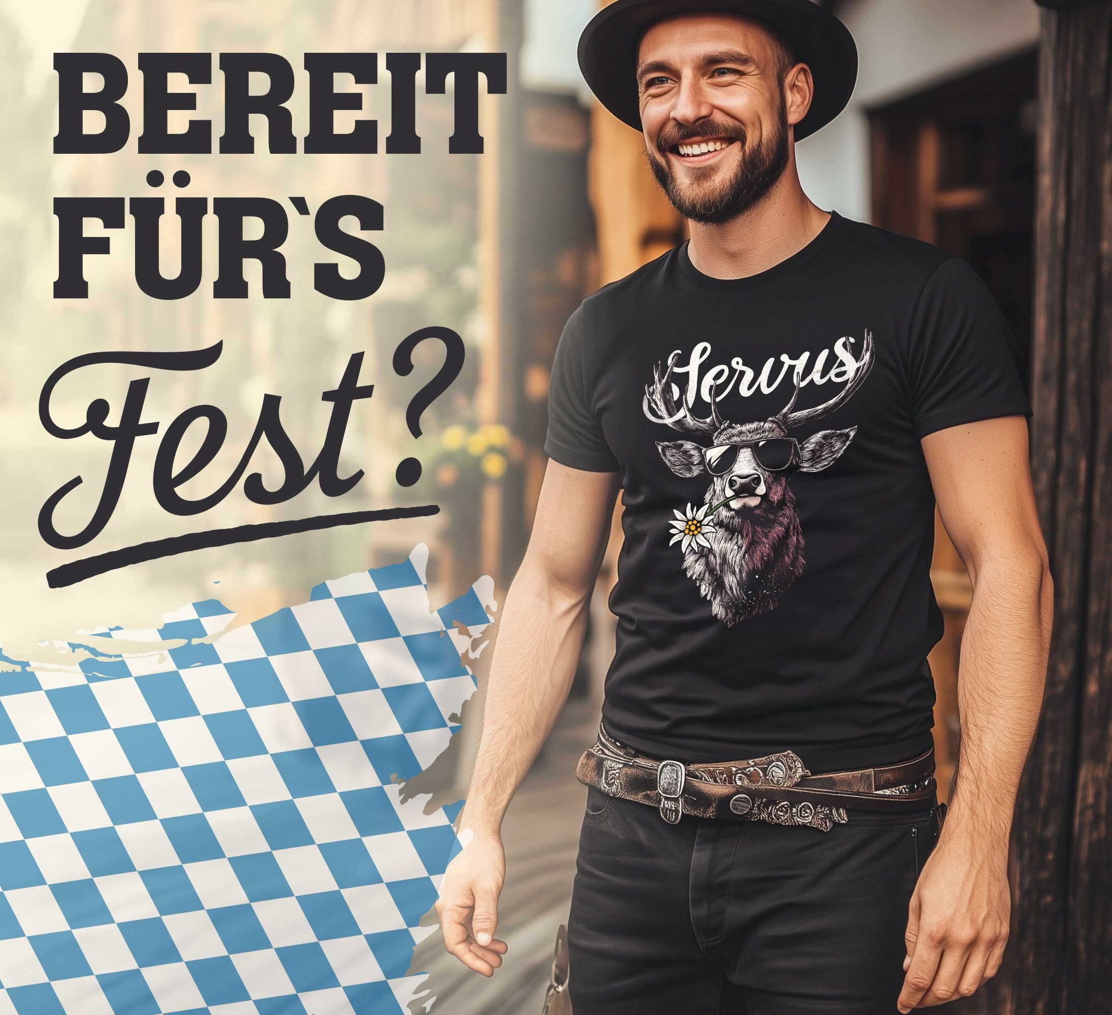 Neverless Print-Shirt Herren T-Shirt Hirsch Tracht Modern Lustig Volksfest günstig online kaufen