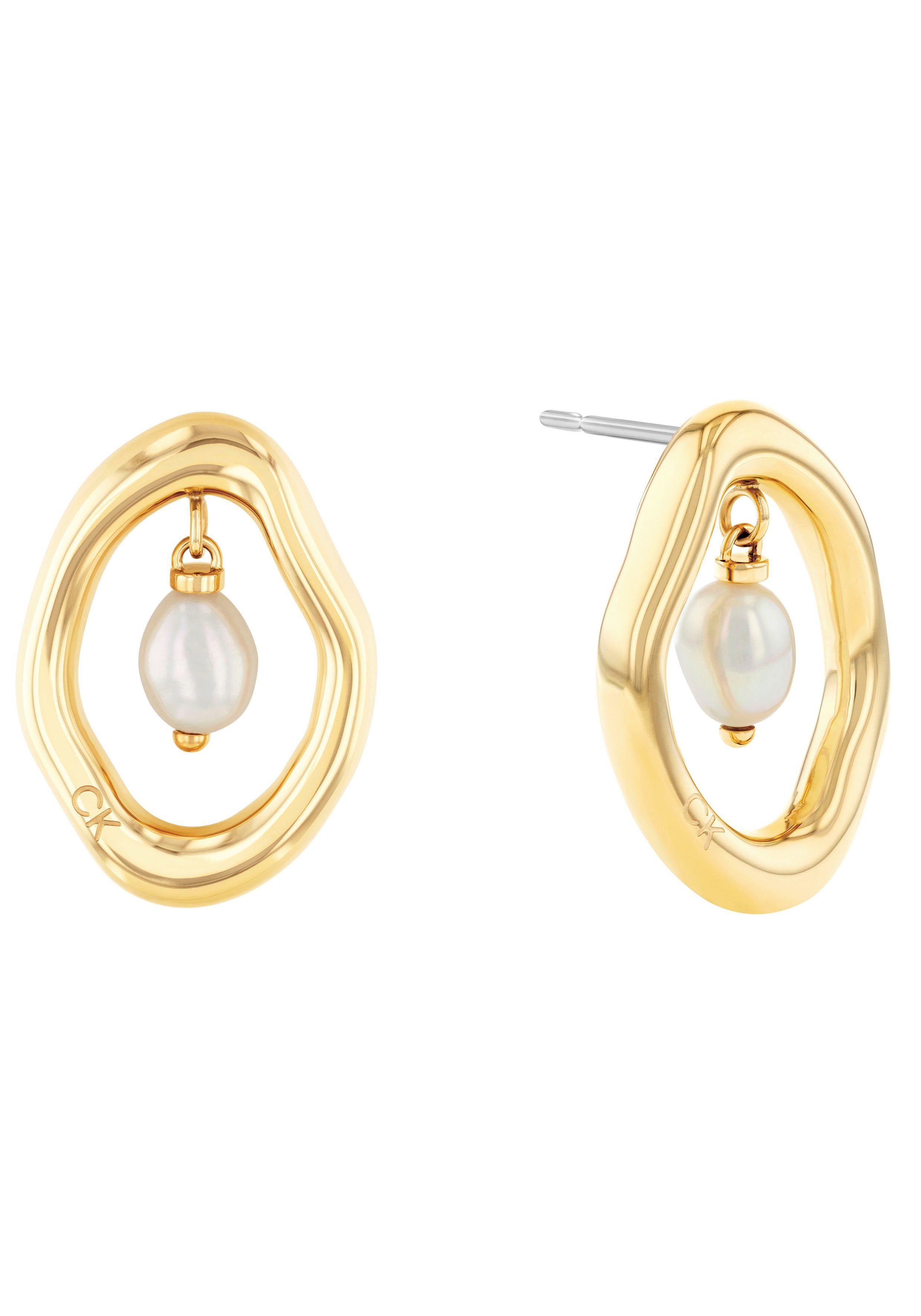 Calvin Klein Paar Ohrstecker Schmuck Edelstahl Ohrschmuck Damenohrringe EDGY PEARLS, mit Süßwasserzuchtperle