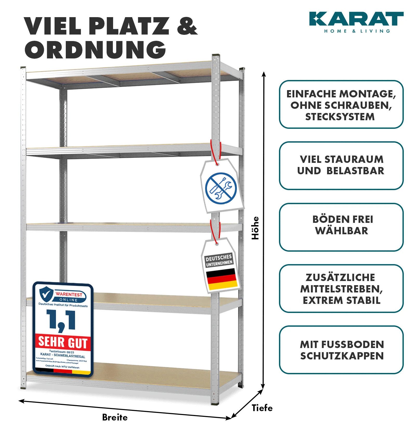 Karat Schwerlastregal Steckregal, Weitspannregal für Garage, Keller
