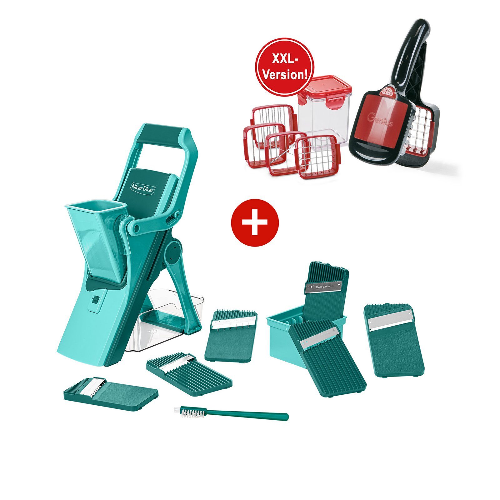 Genius Gemüseschneider Nicer Dicer Mando inkl. Nicer Dicer Quick XXL (Set 19-tlg), extra-scharfen Edelstahl-Klingen in G-Nox-Qualität