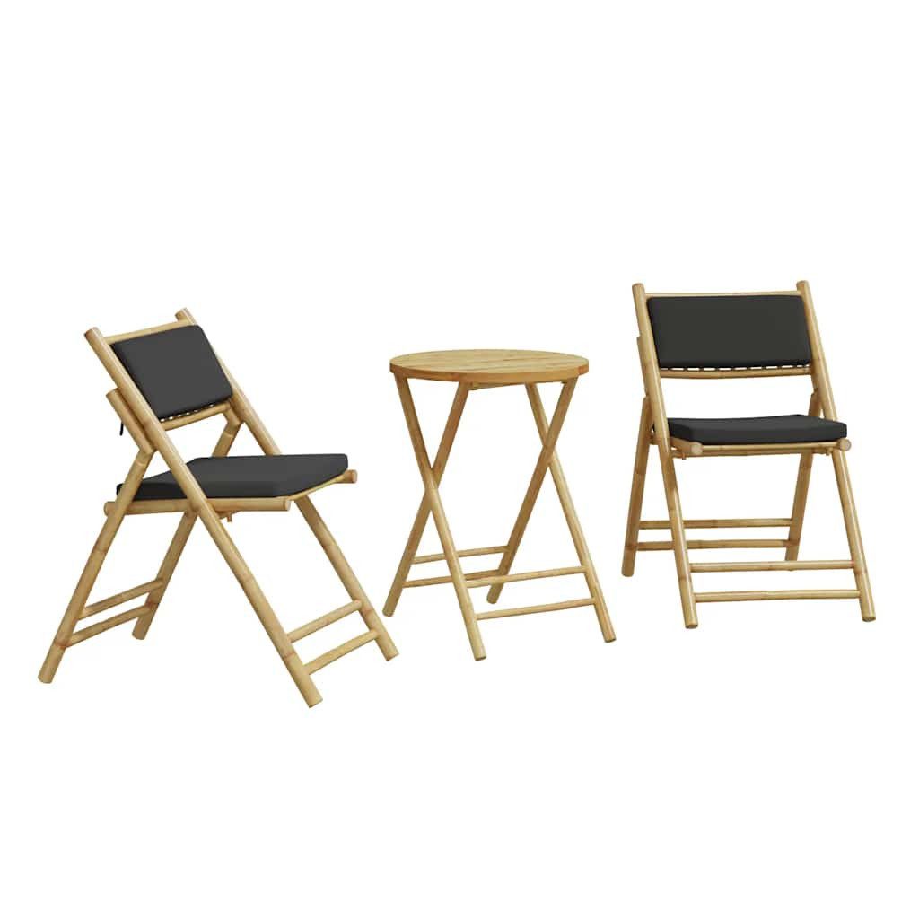 vidaXL Gartenlounge-Set 3-tlg. Bistro-Set Klappbar mit Dunkelgrauen Kissen Bambus, (3-tlg)