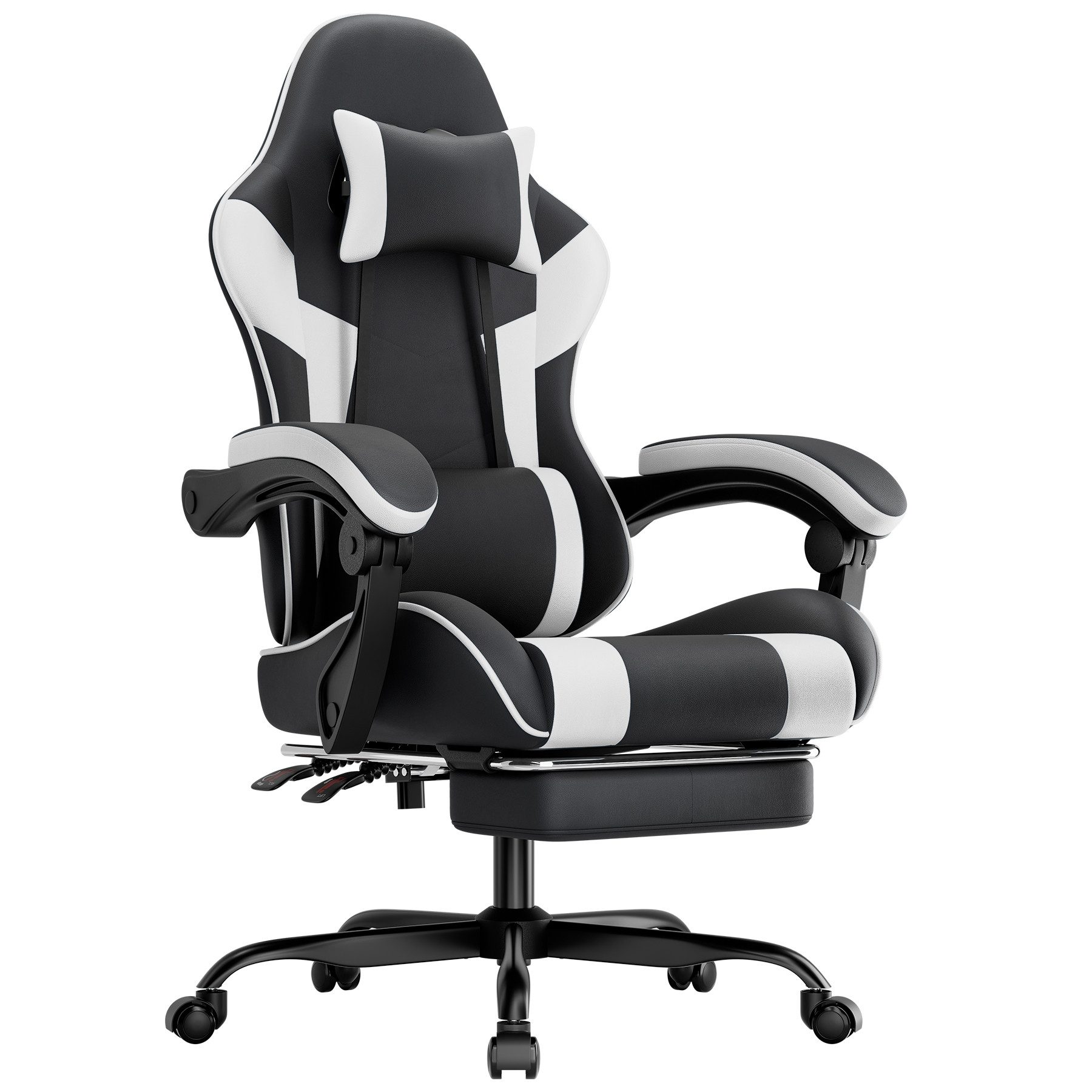 GLP Gaming-Stuhl Ergonomisch (Set), Bürostuhl mit Fußstütze, Kopfkissen & Synchronarmlehnen