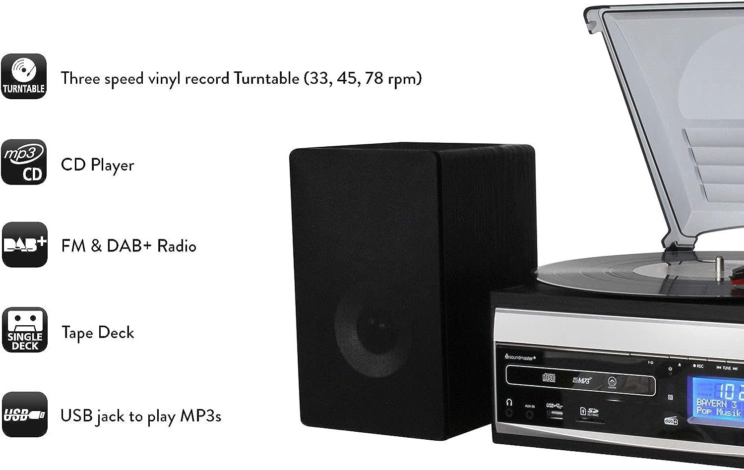 Soundmaster MCD1820SW DAB FM Music CD Player USB Centre Encoding Stereoanlage Record SD